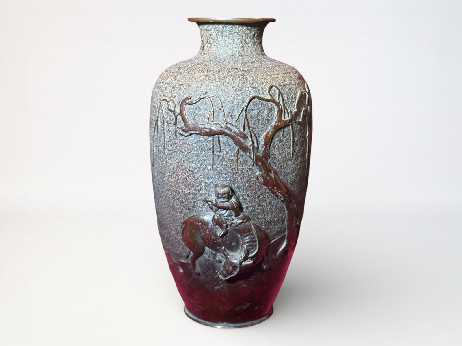 Japanese Bronze Vase Boy Riding OX: Japanese meiji bronze vase of boy riding ox, 12.5"ht Shipping: We offer in-house shipping services for most small items. This means that we will take care of packing and shipping the items directly to