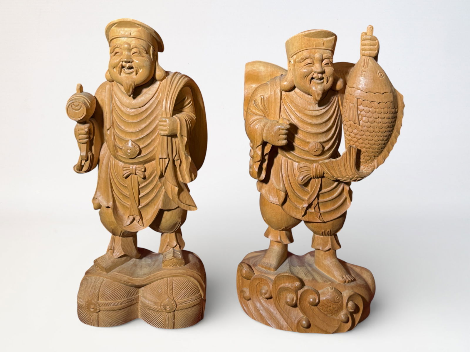 Pair of Japanese Carved Wood Immortals: Pair japanese carved wood immortals, 12.25"ht Shipping: We offer in-house shipping services for most small items. This means that we will take care of packing and shipping the items directly to you. F