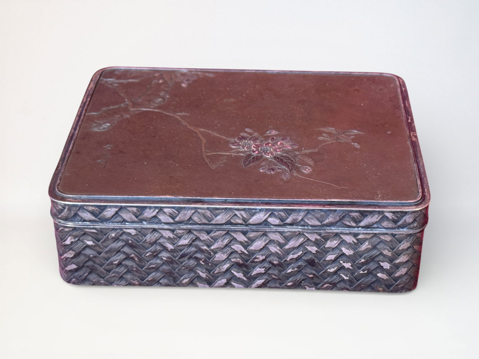 Japanese Mixed Metal Box With Silver Bamboo Woven Side (1 of 8)