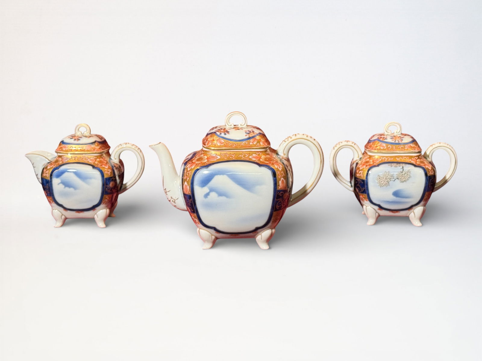 Japanese Korasha Porcelain Teaset: Japanese meiji period porcelain teaset by korasha kiln, teapot 8"w 5.5"ht Shipping: We offer in-house shipping services for most small items. This means that we will take care of packing and shipping