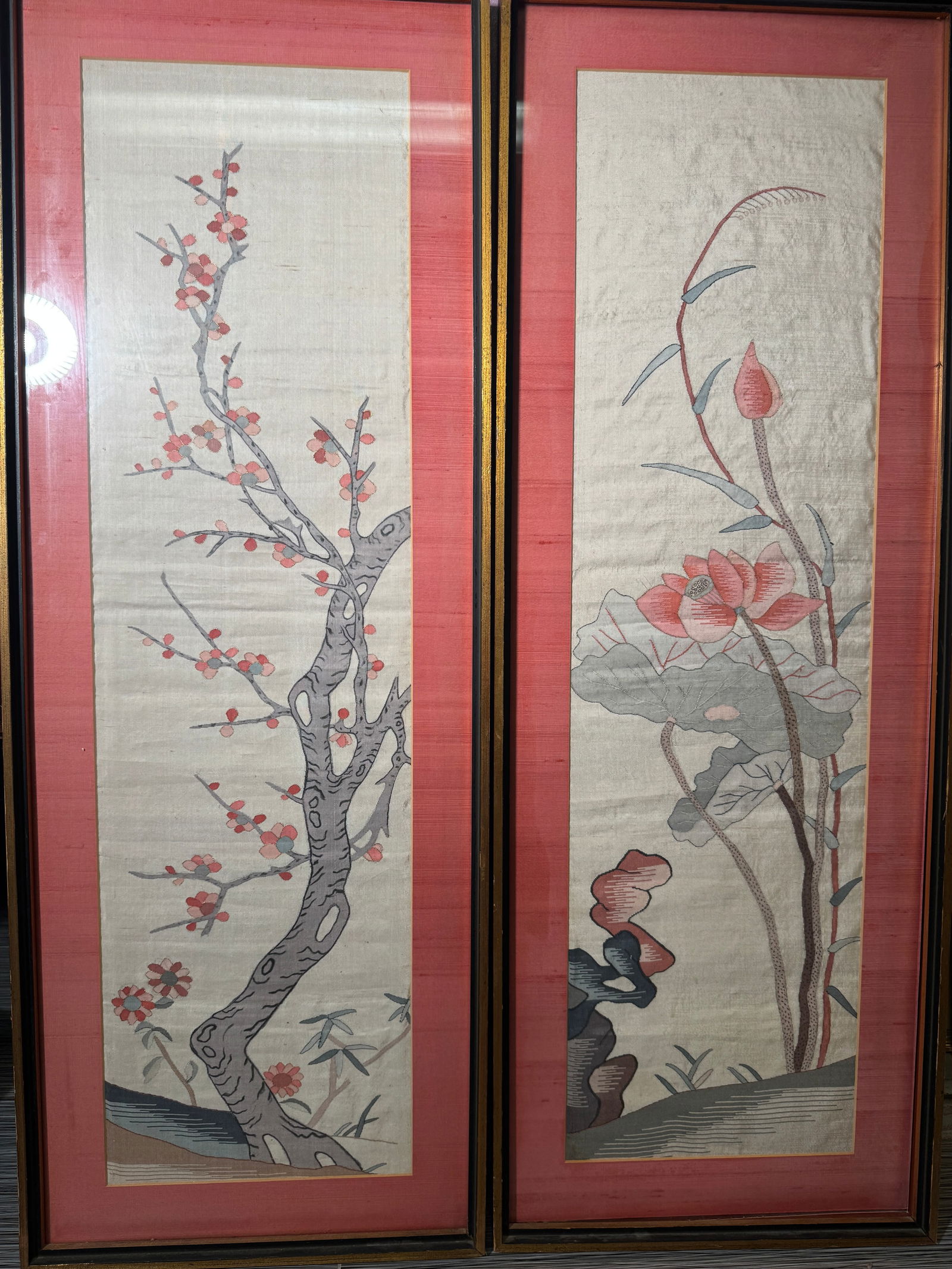 Pair of Chinese Framed Kesi Embroidery ,Qing Dynasty: Antique chinese kesi embroidery in frame, 14" by 40" Shipping: We offer in-house shipping services for most small items. This means that we will take care of packing and shipping the items directly to