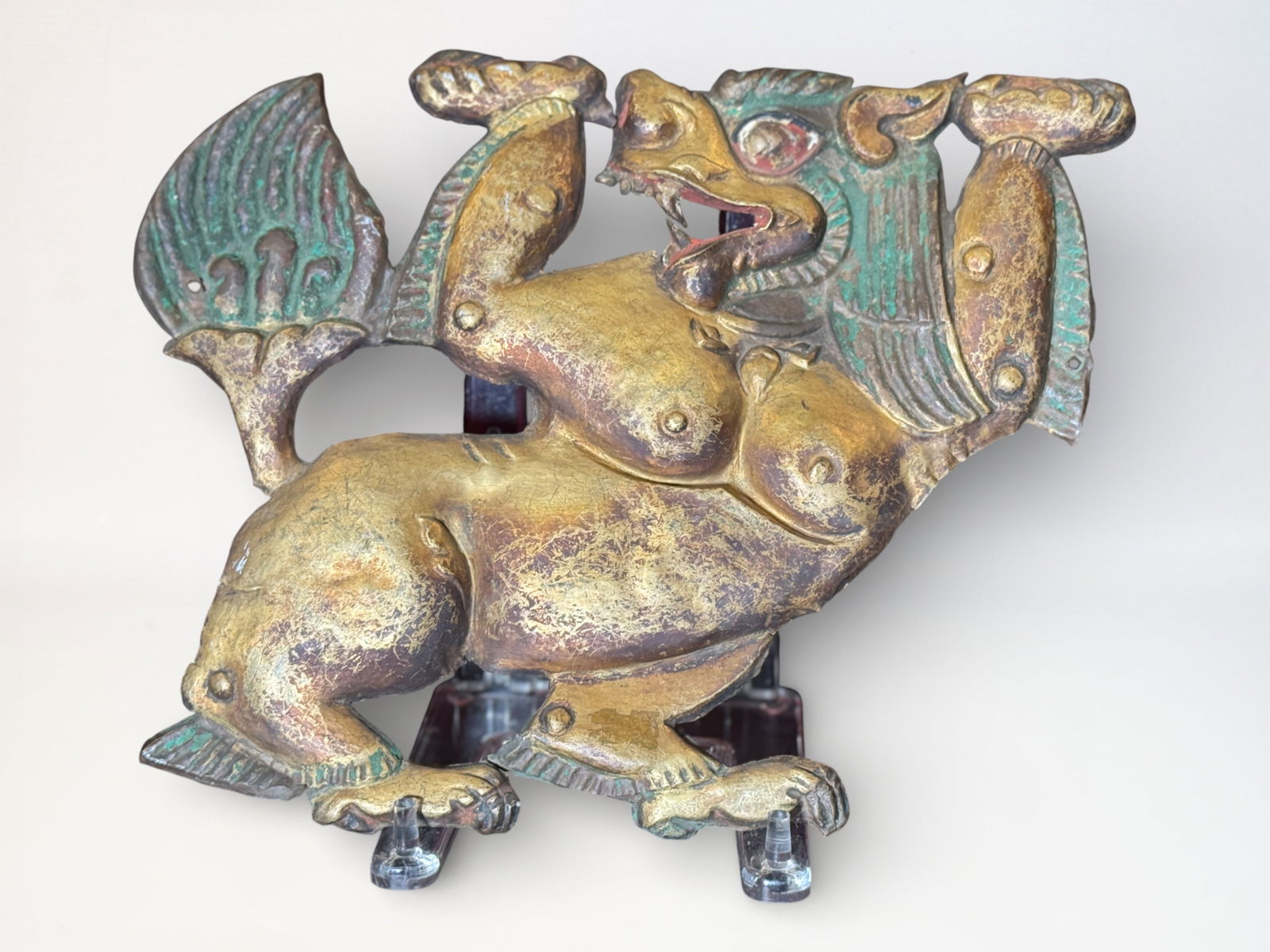 Antique Tibetan Gilt Copper Plaque of Lion: Antique gilt copper plaque of a buddhist lion, 12" by 9.5" Shipping: We offer in-house shipping services for most small items. This means that we will take care of packing and shipping the items direc