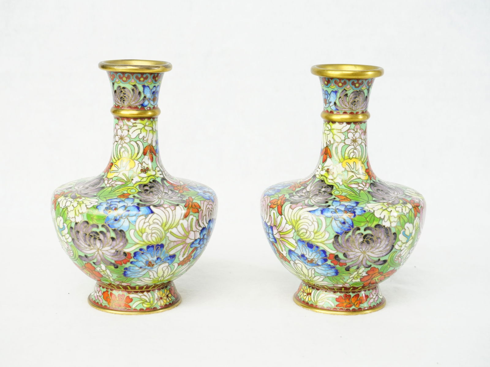 Pair of Chinese 'Mille Fleurs' Cloisonne Enamel Vases (1 of 5)