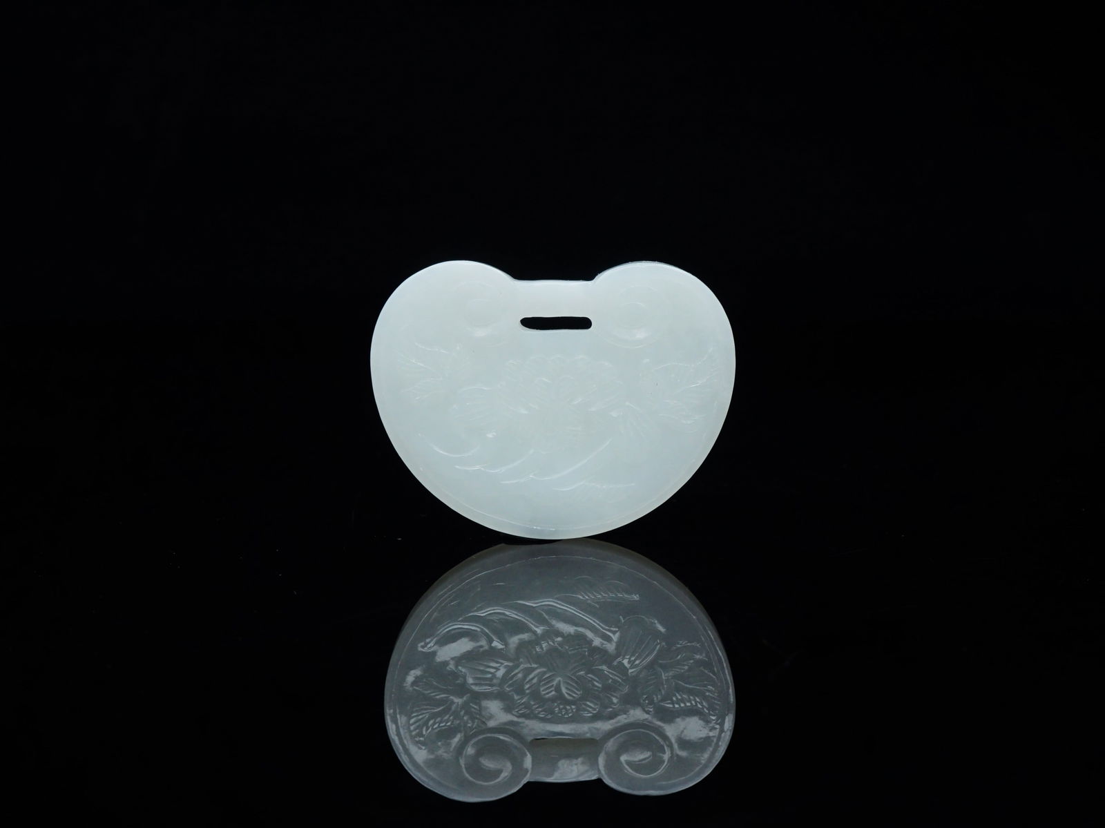 Chinese Carved White Jade Lock-Shaped Pendant (1 of 6)