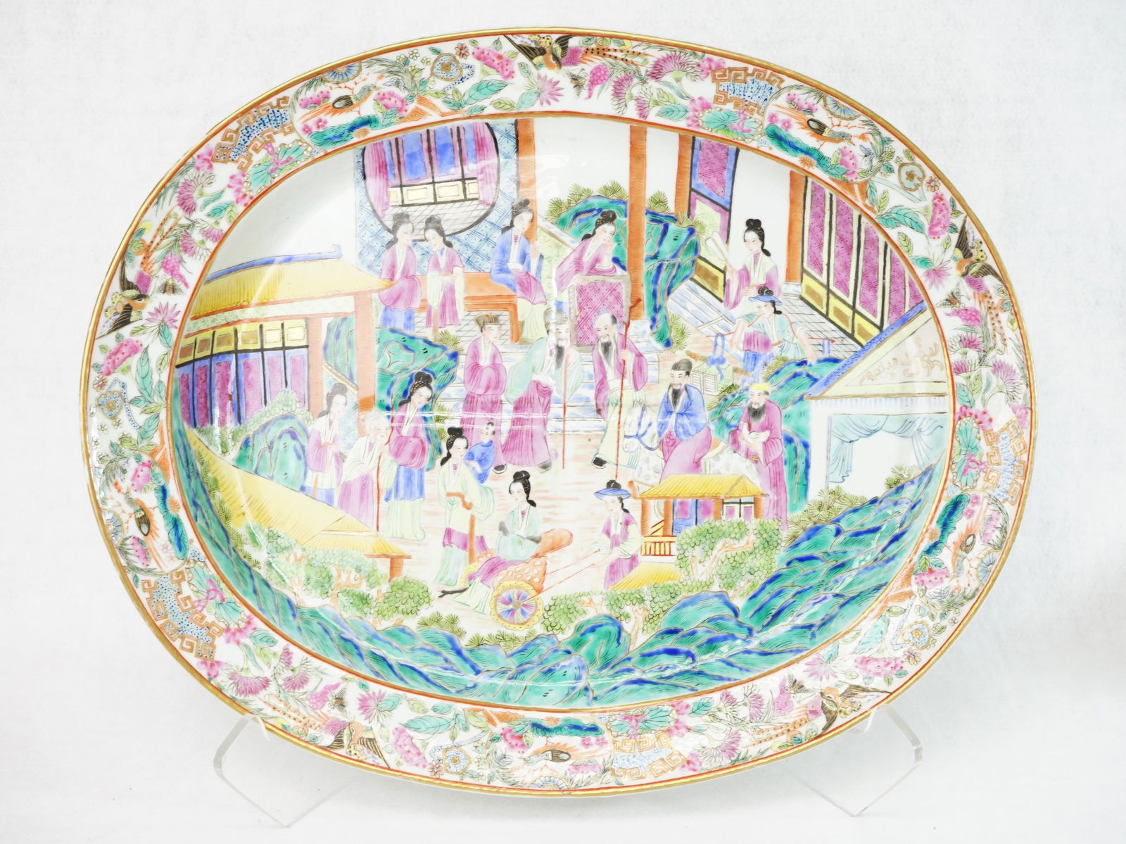 Large Chinese Export Rose Medallion 'Figural' Platter: Approximate size:18x14.75x2.5 in Shipping: We offer in-house shipping services for most small items. This means that we will take care of packing and shipping the items directly to you. For larger or