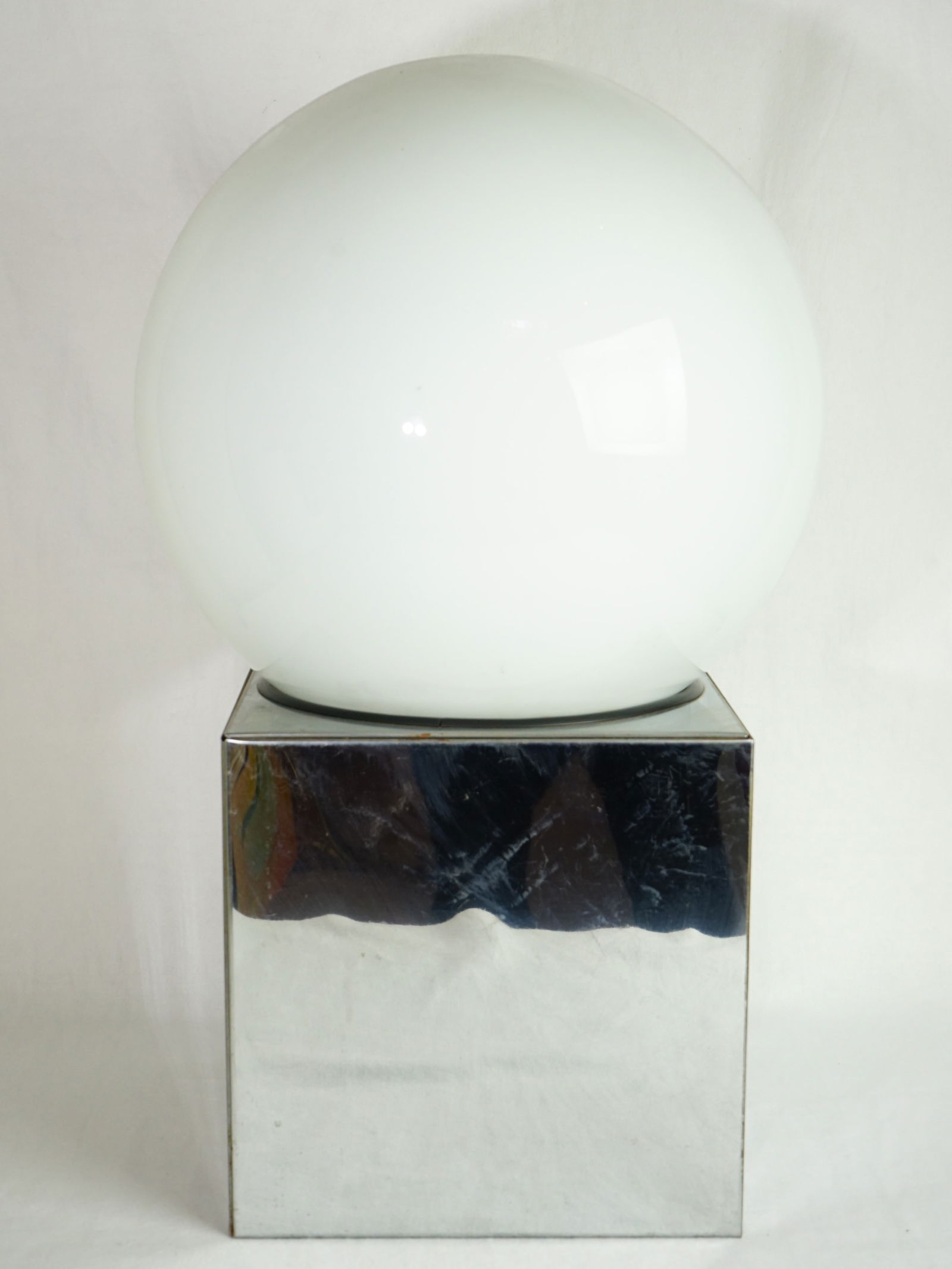 Robert Sonneman Retro orb Table Lamp Over Chrome Cube - 2