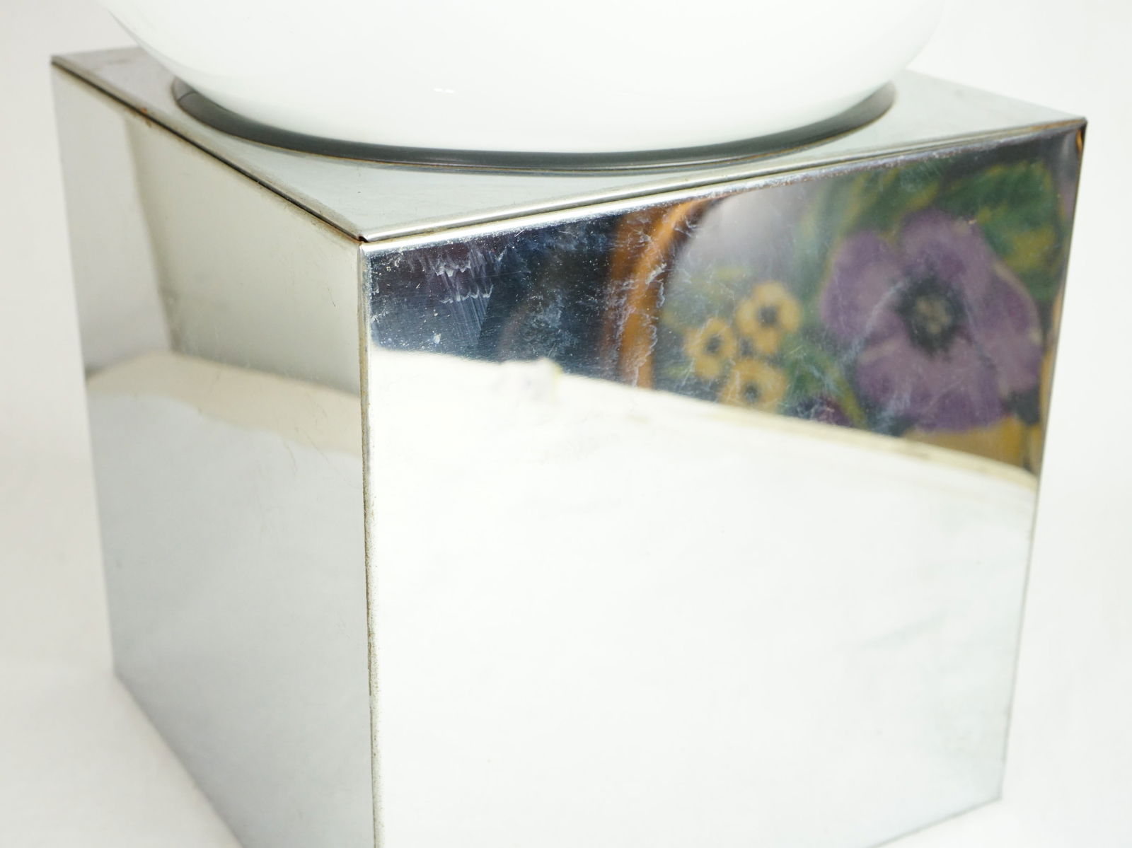 Robert Sonneman Retro orb Table Lamp Over Chrome Cube - 4