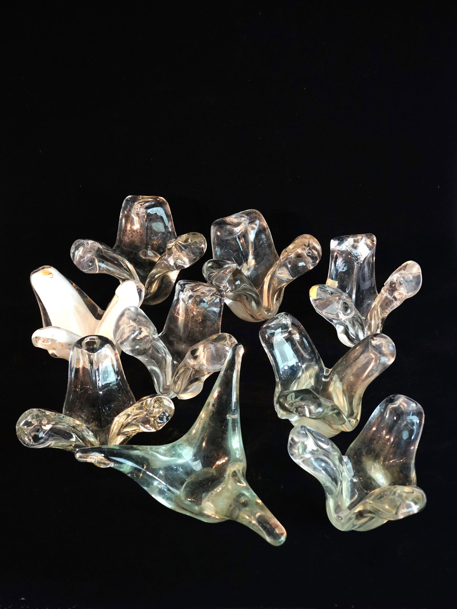 Lot of 9 Glass Icicle Style Bowls: Approximate size: largest 4.5x7.5x7.5 in /3.5x5.25x5.25 in Shipping: We offer in-house shipping services for most small items. This means that we will take care of packing and shipping the items direc