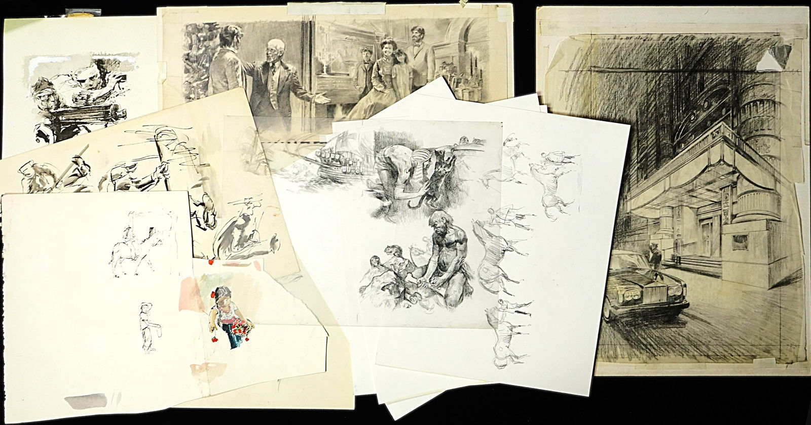 Original Pencil and Ink Illustrations: Approximate size:largest 19x14 in Shipping: We offer in-house shipping services for most small items. This means that we will take care of packing and shipping the items directly to you. For larger or