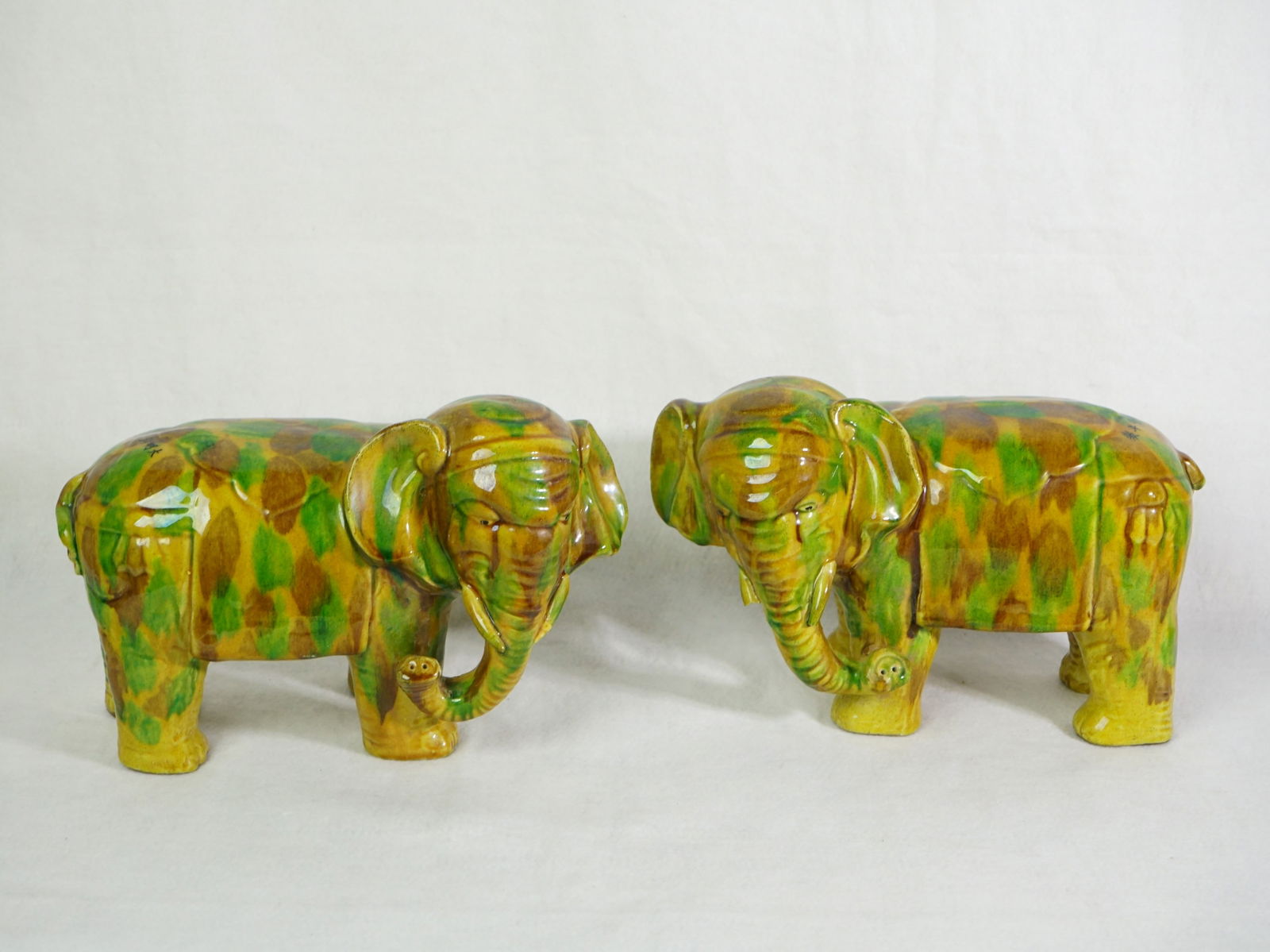 Pair of Chinese Spinach and Egg Glazed Ceramic Elephant Figures (1 of 7)