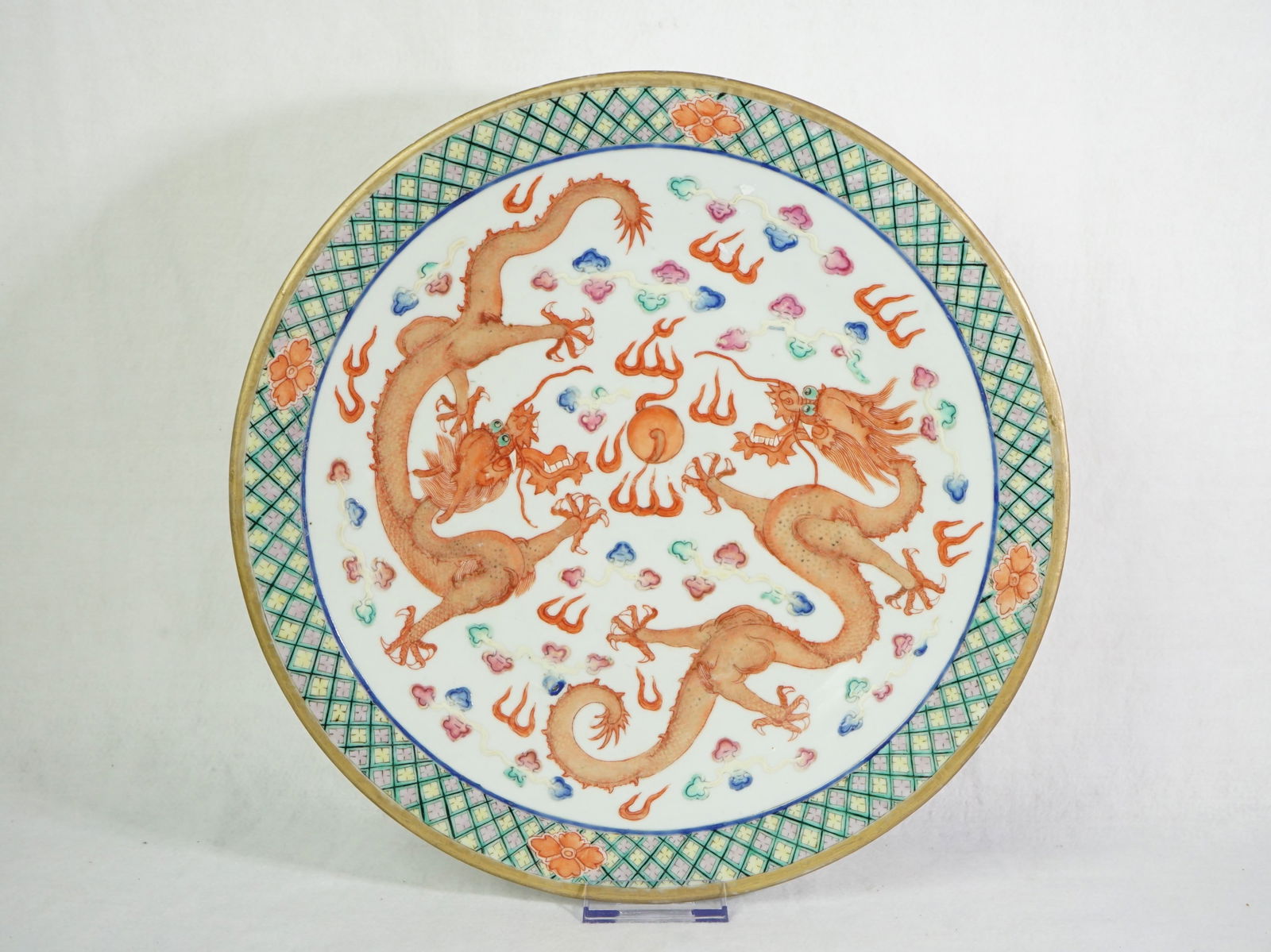 Chinese Famille Rose 'Double Dragon' Charger: Approximate size:1.75x13x13 in Shipping: We offer in-house shipping services for most small items. This means that we will take care of packing and shipping the items directly to you. For larger or