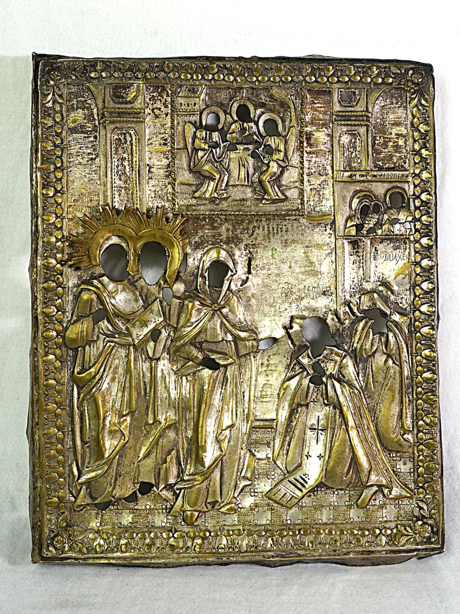 Eastern Orthodox Silver Oklad Icon Panel: Approximate size: 10x12 in Shipping: We offer in-house shipping services for most small items. This means that we will take care of packing and shipping the items directly to you. For larger or specia