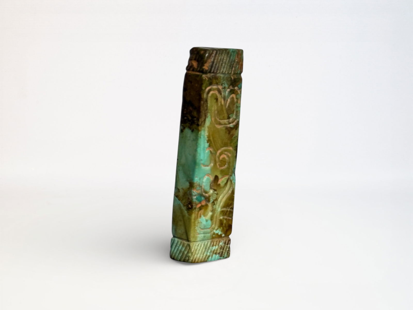 Chinese Turquoise Bead with Incised Decoration: Chinese turquoise bead with incised decoration, 2.5"L Shipping: We offer in-house shipping services for most small items. This means that we will take care of packing and shipping the items directly t