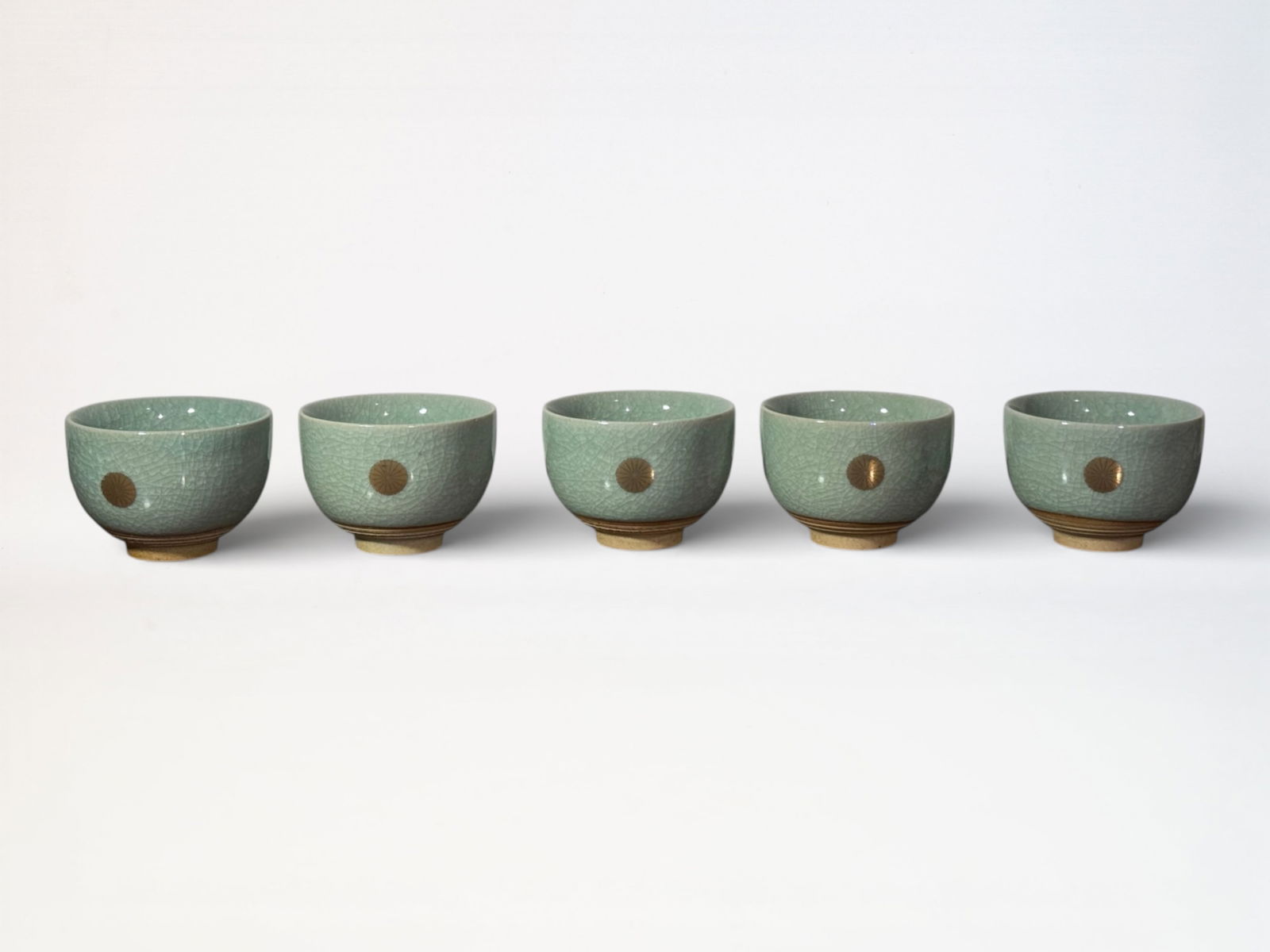 Set of Five Japanese Celadon Porcelain Teacups (1 of 10)