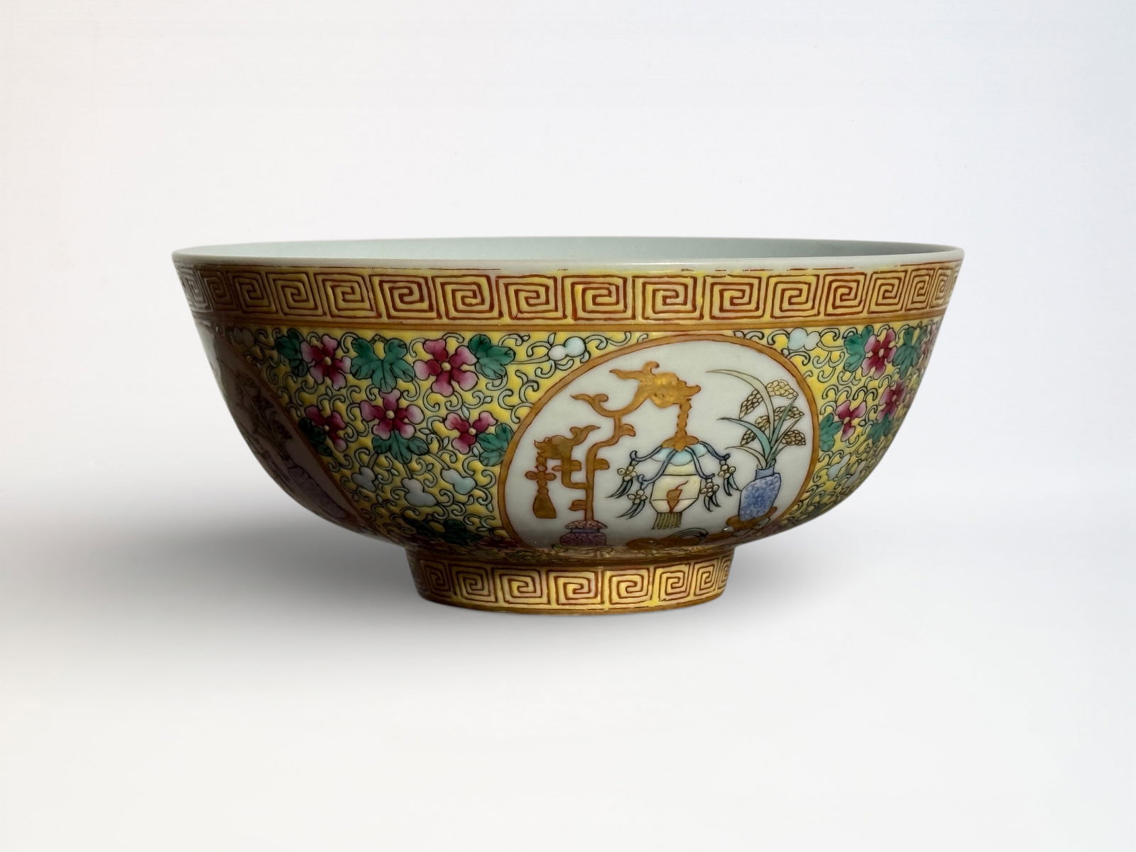 Chinese Yellow Ground Famille Rose Medallion Bowl with Mark (1 of 14)