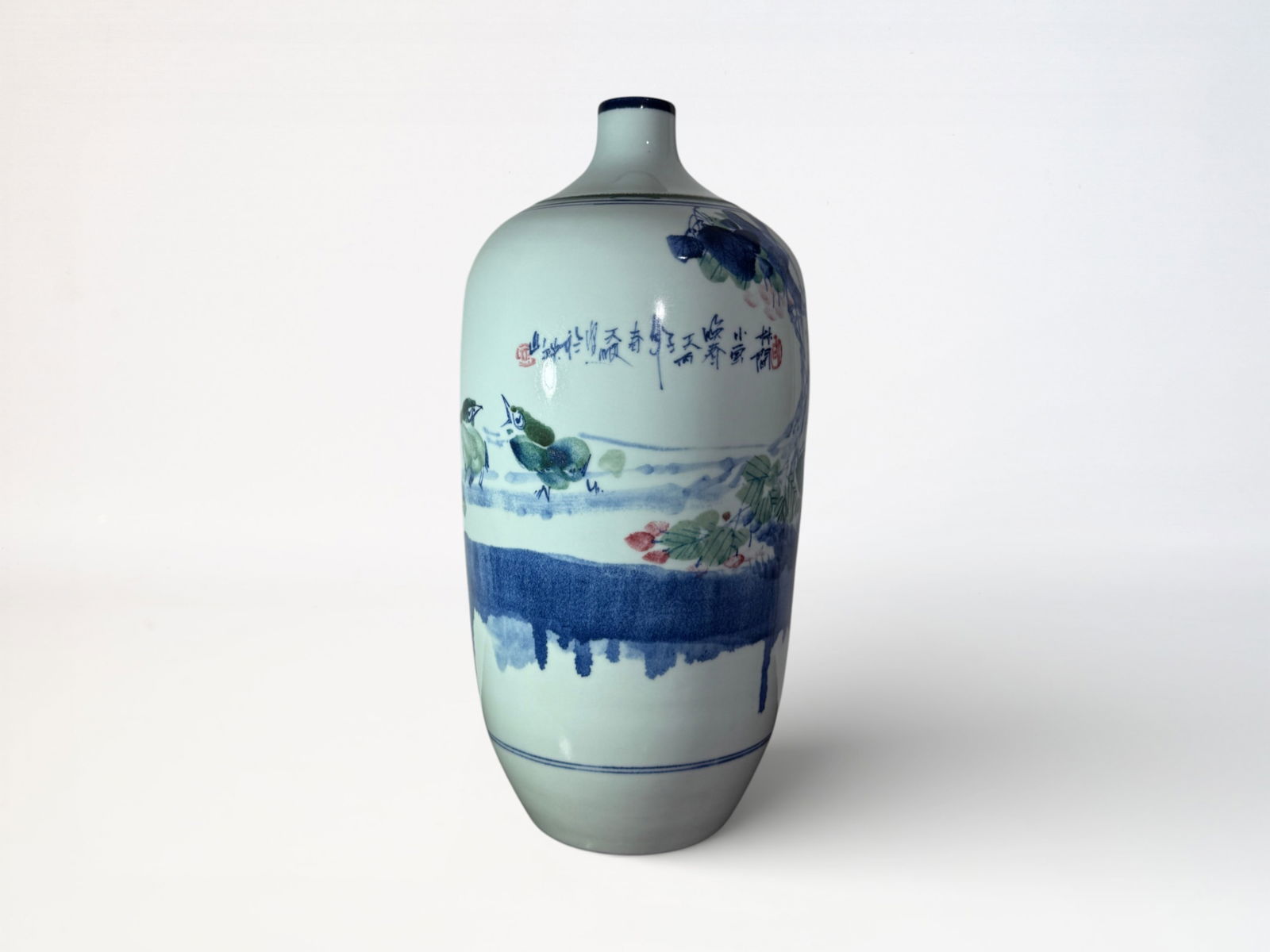 Chinese Porcelain Vase with Chick Scene: Chinese 20th cen porcelain vase with chick scene, 17"ht Shipping: We offer in-house shipping services for most small items. This means that we will take care of packing and shipping the items directly