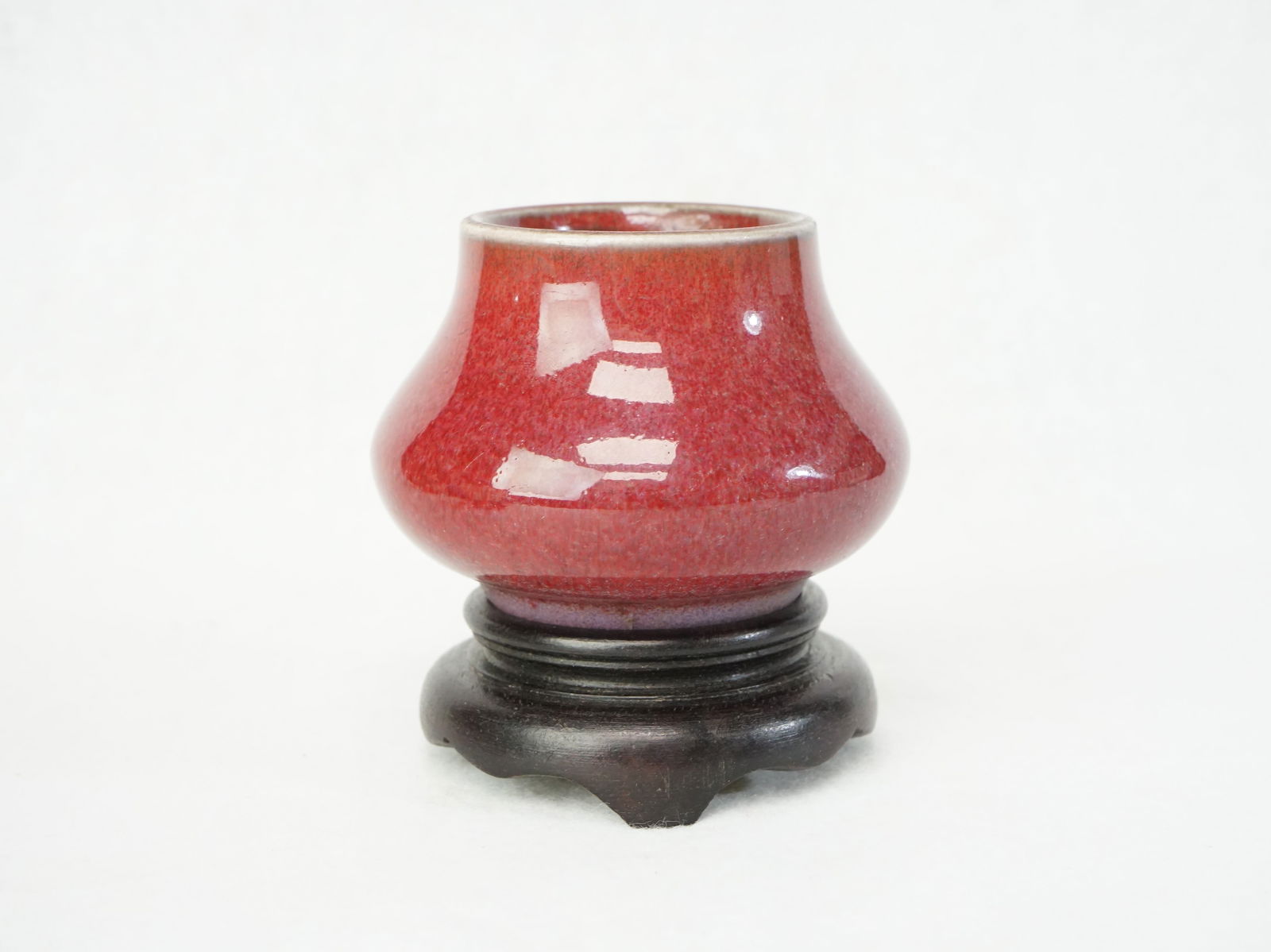 Chinese Red Glazed Water Coupe with Wood Stand (1 of 9)