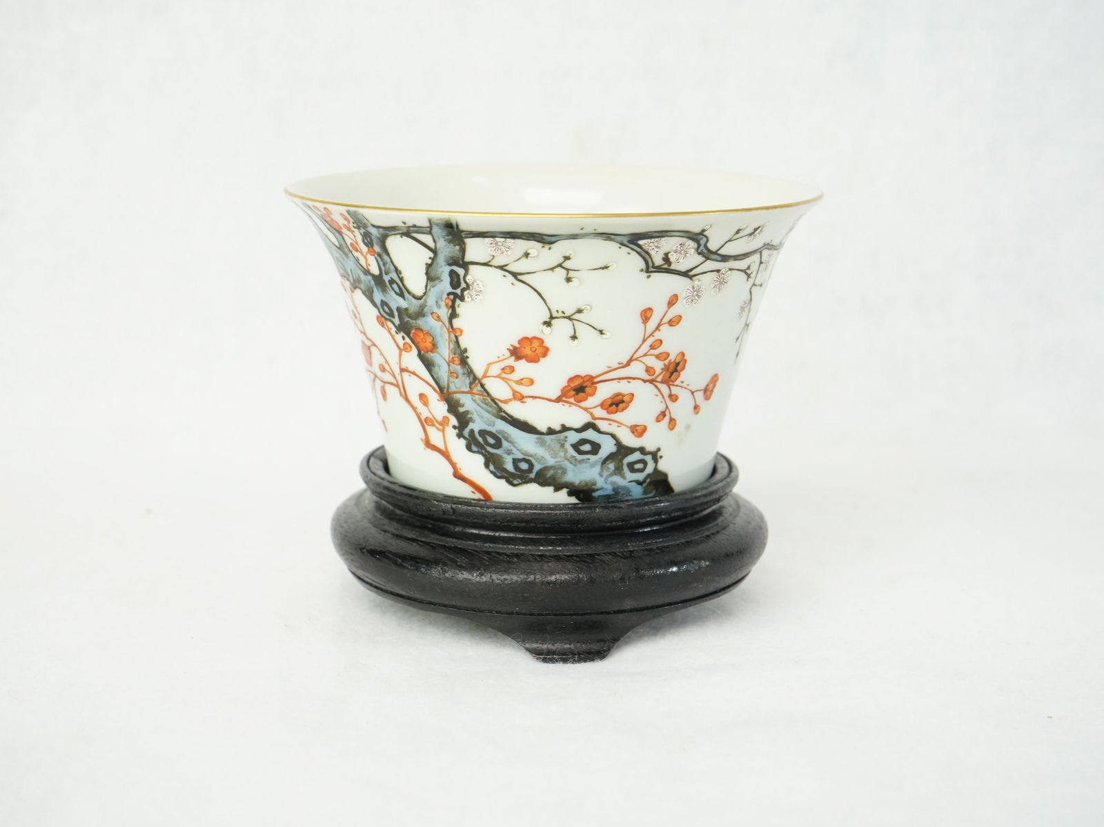 Chinese Famille-Rose 'Plum Blossom' Cup with Wood Stand (1 of 10)