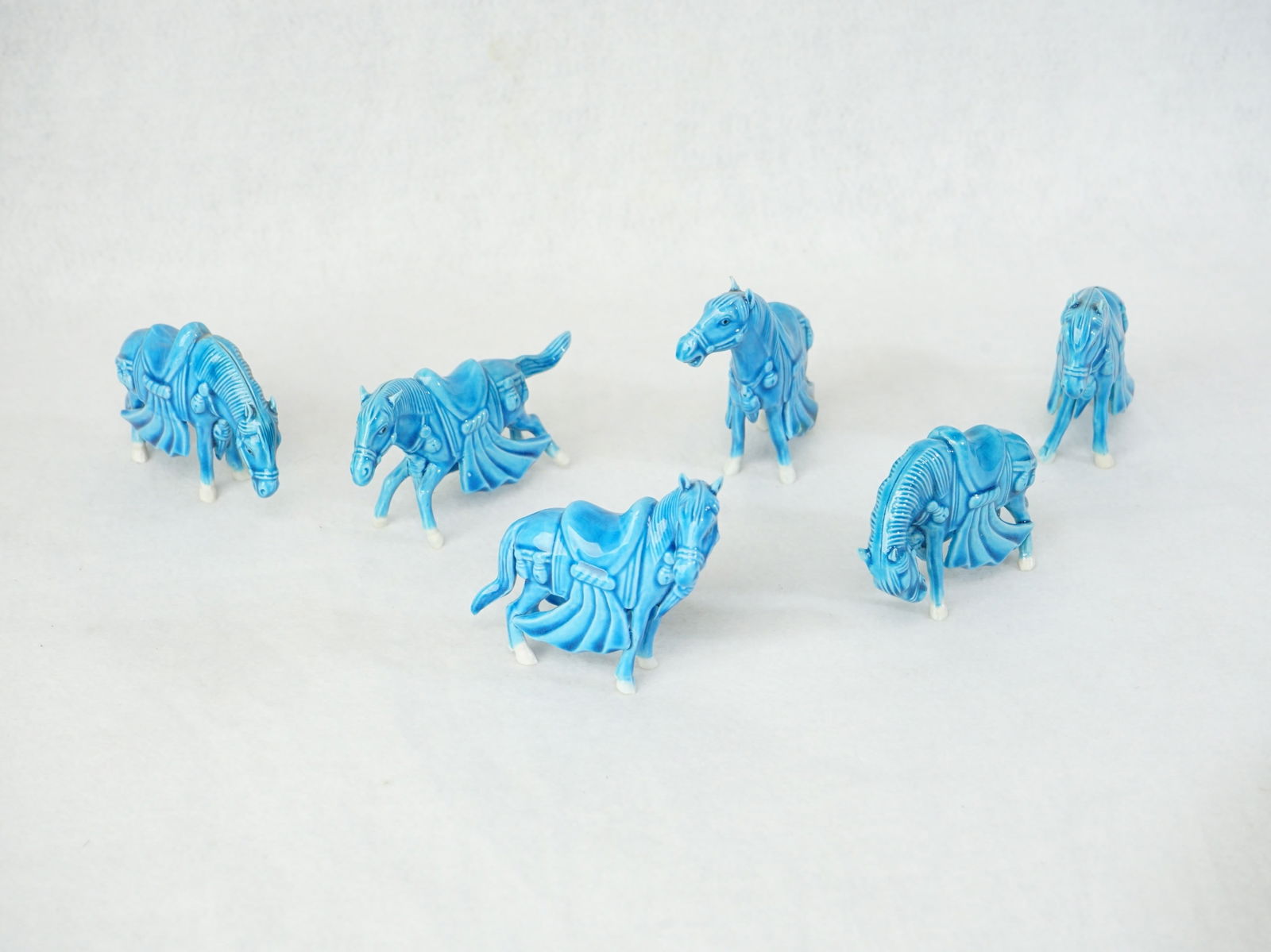 Set of 6 Chinese Turquoise Glazed Horses: Approximate size:H:2.5 in Shipping: We offer in-house shipping services for most small items. This means that we will take care of packing and shipping the items directly to you. For larger or