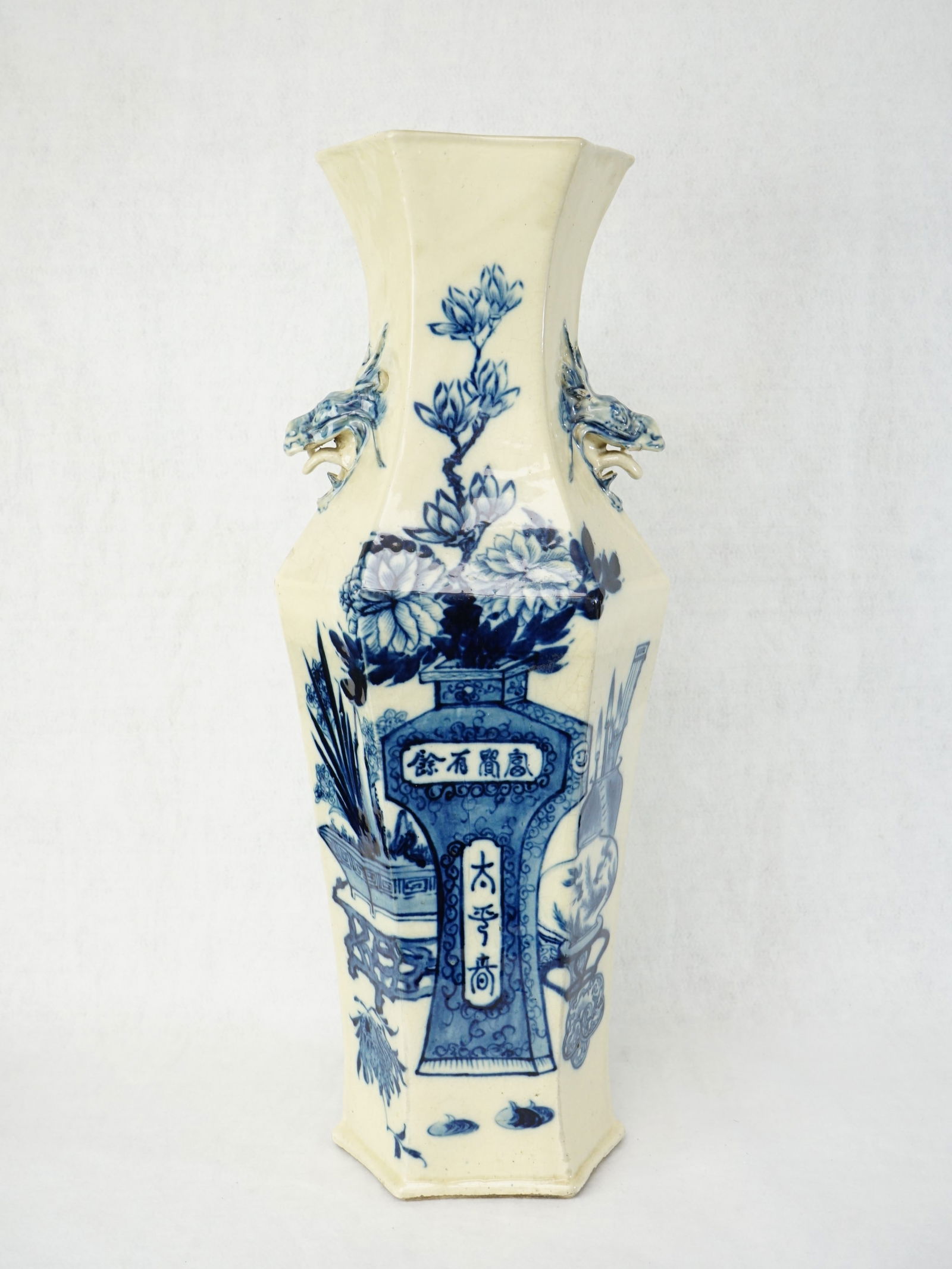 Large Chinese Blue and White Hexagonal Vase (1 of 11)