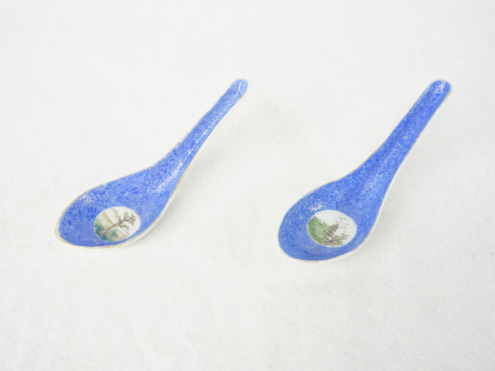 Lot of 2 Chinese Bule Ground Famille Rose Sgraffiato Spoons: Approximate size: in Shipping: We offer in-house shipping services for most small items. This means that we will take care of packing and shipping the items directly to you. For larger or specialized