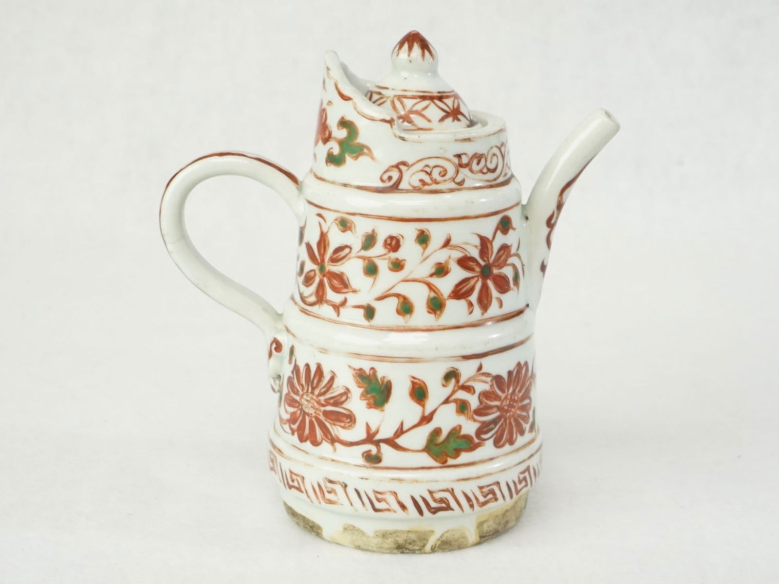 Chinese Red and Green Enameled 'Floral' Teapot (1 of 6)