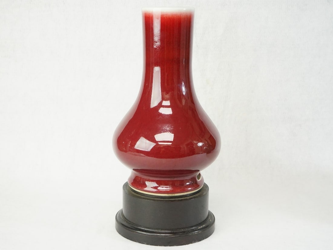 Chinese Red-Glazed Inscribed Pear-Shaped Vase Vase: Approximate size: H:8.5 in ,stand H:2 in Shipping: We offer in-house shipping services for most small items. This means that we will take care of packing and shipping the items directly to you. For la