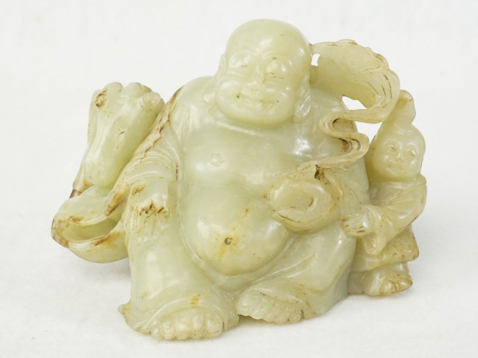 Chinese Celadon and Russet Jade Carving of ’Buddhas and Ram’ Group (1 of 10)