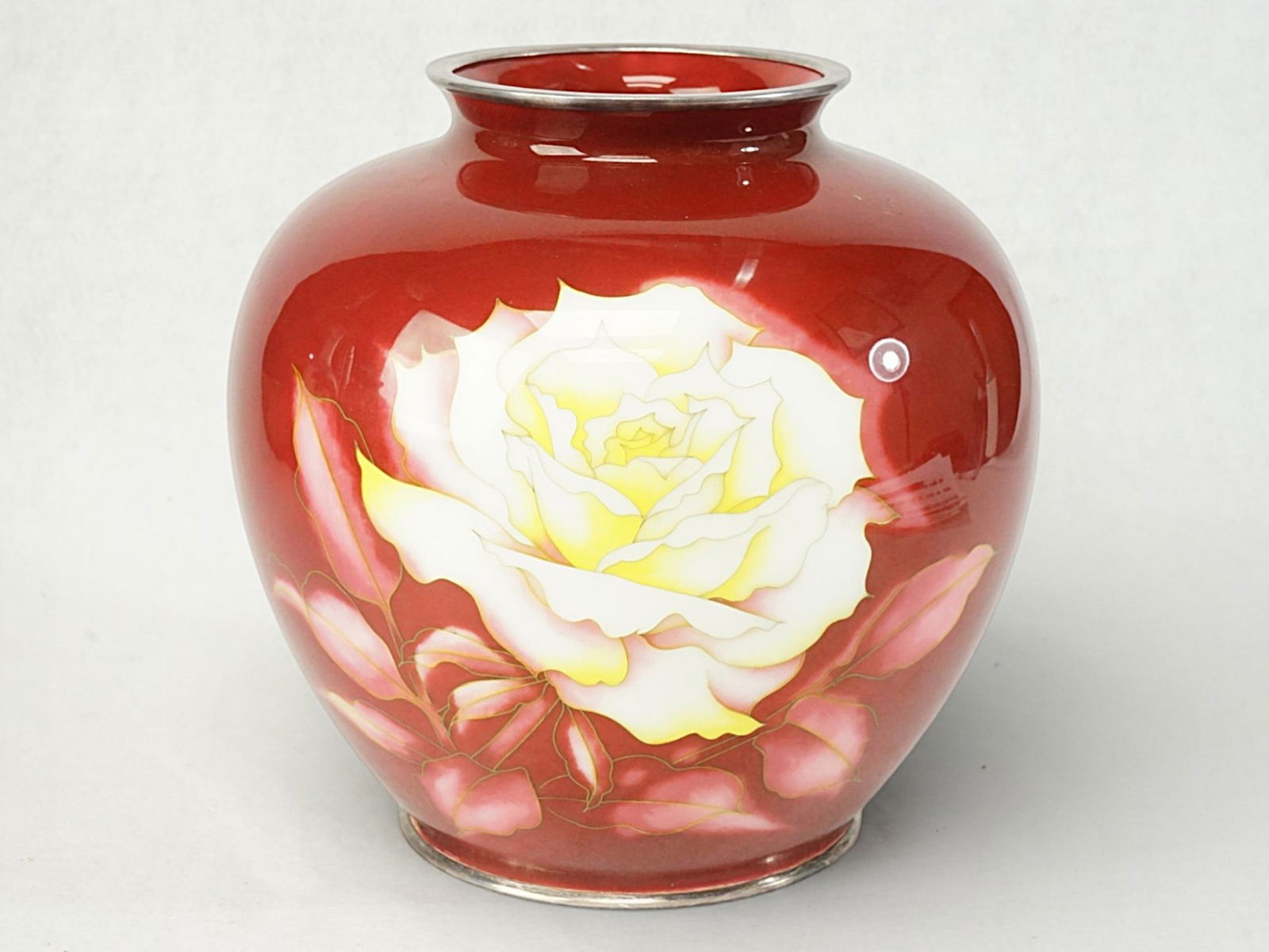 Japanese Cloisonne Peony Vase with Sterling Rim: Approximate size:H:7.25 in Shipping: We offer in-house shipping services for most small items. This means that we will take care of packing and shipping the items directly to you. For larger or