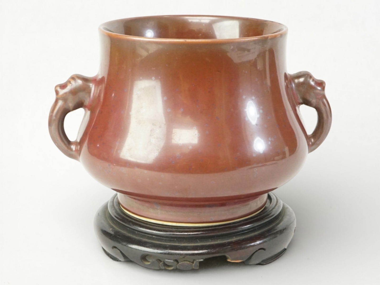 Chinese Sacrificial Red Glazed Censer with Wood Stand: Approximate size: censer4x7x5 in,stand H:1 in Shipping: We offer in-house shipping services for most small items. This means that we will take care of packing and shipping the items directly to you.
