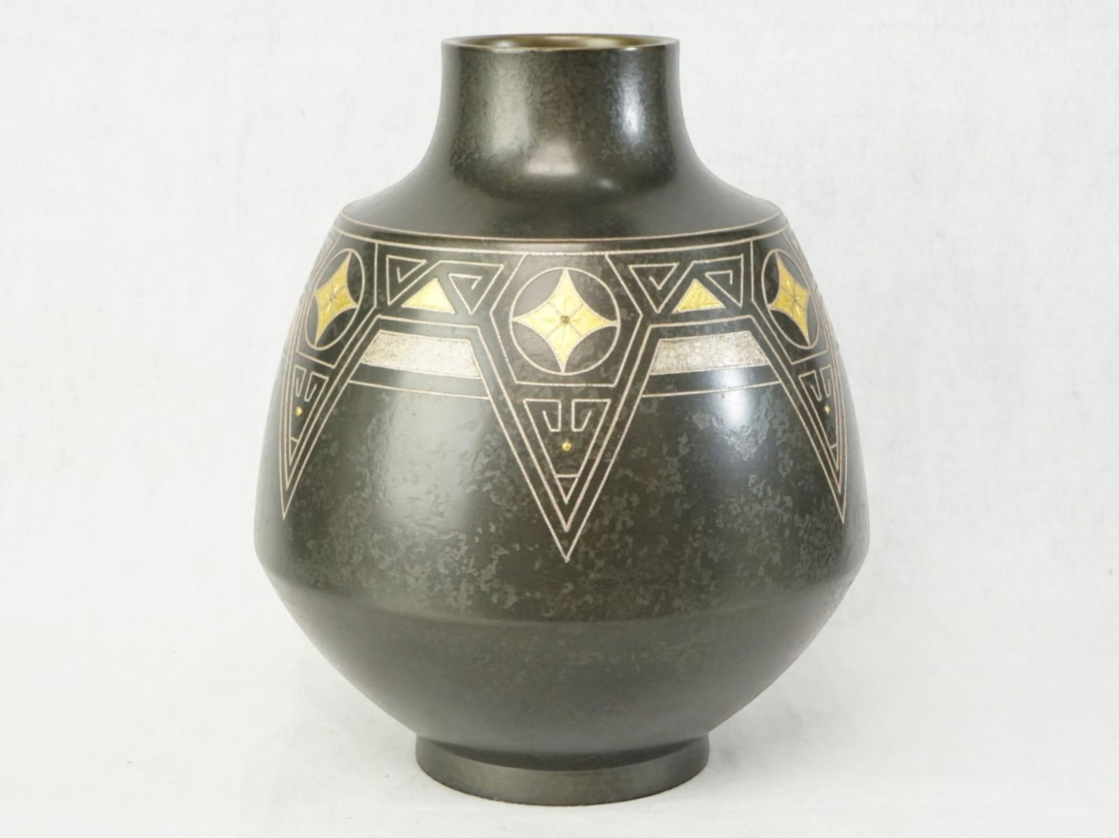 Japanese Silver Inlaid Bronzevase By Yoshino Takeji,Showa Period 1950S: Approximate size: H:9.75 in Shipping: We offer in-house shipping services for most small items. This means that we will take care of packing and shipping the items directly to you. For larger or
