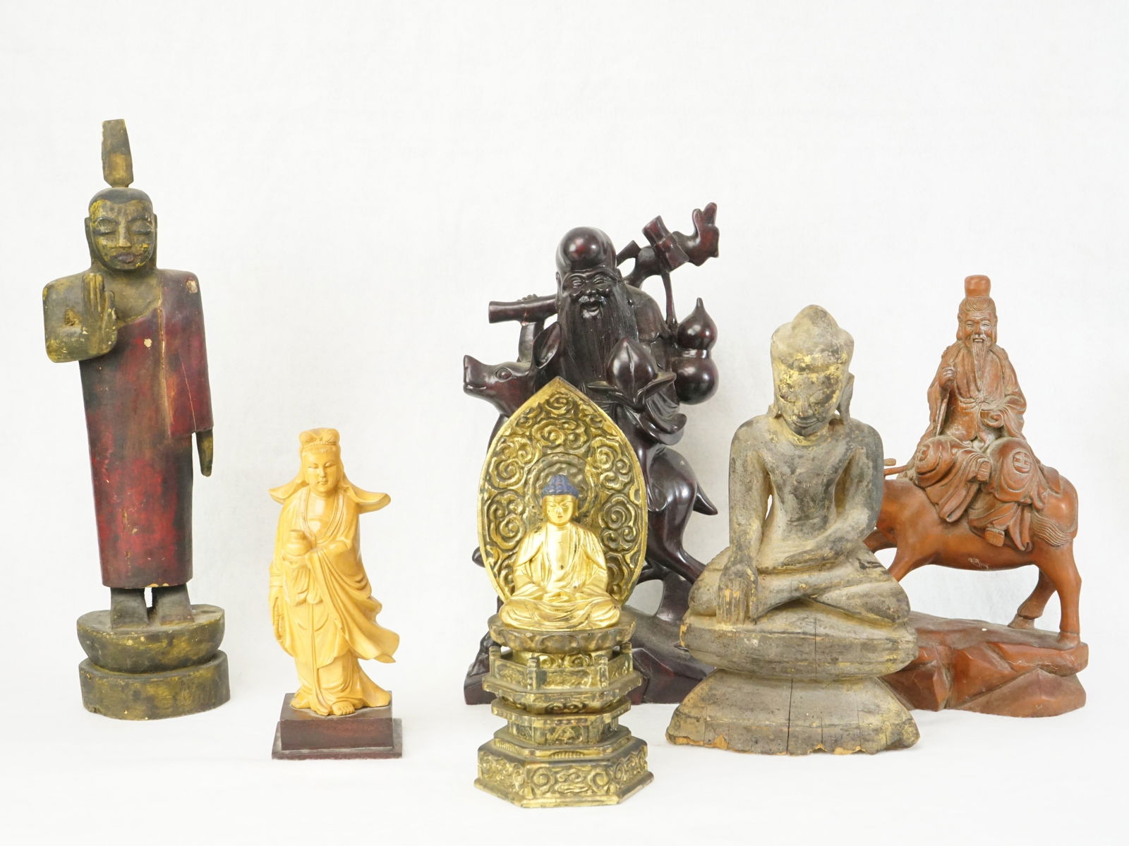 Lot of 7 Asian Carved Wood ’Buddha’ Figures (1 of 8)