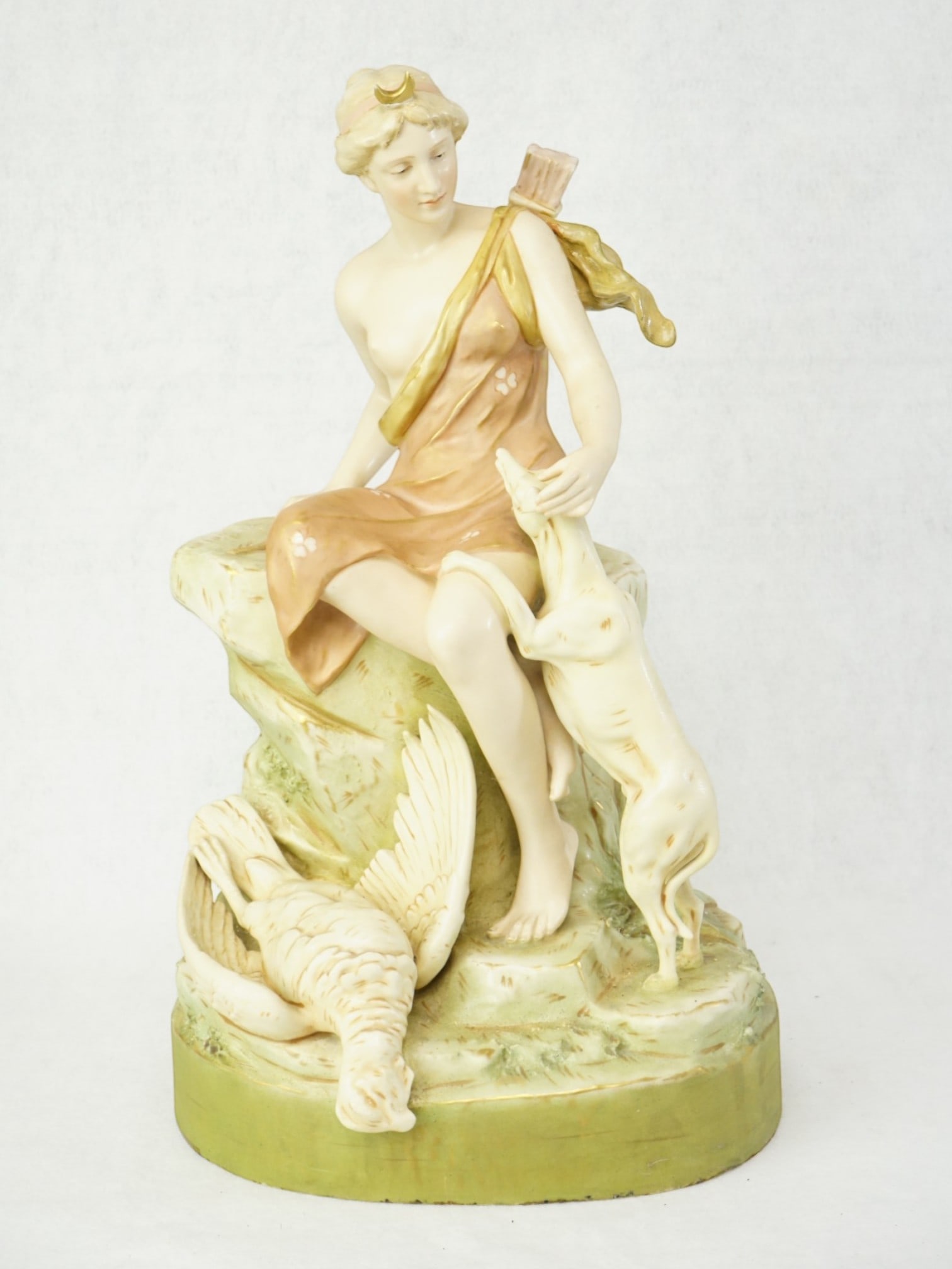 Royal Dux Bohemia Porcelain Grouping of Diana: Approximate size: 15.5x9x6.75 in Shipping: We offer in-house shipping services for most small items. This means that we will take care of packing and shipping the items directly to you. For larger