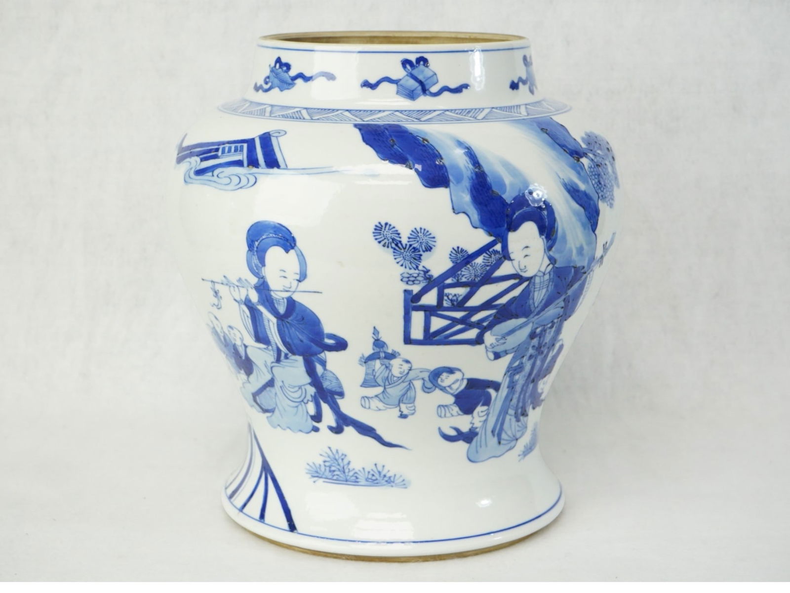 Chinese Blue and White ’Ladies and Boys’ Jar: Approximate size: H:9 in Shipping: We offer in-house shipping services for most small items. This means that we will take care of packing and shipping the items directly to you. For larger or