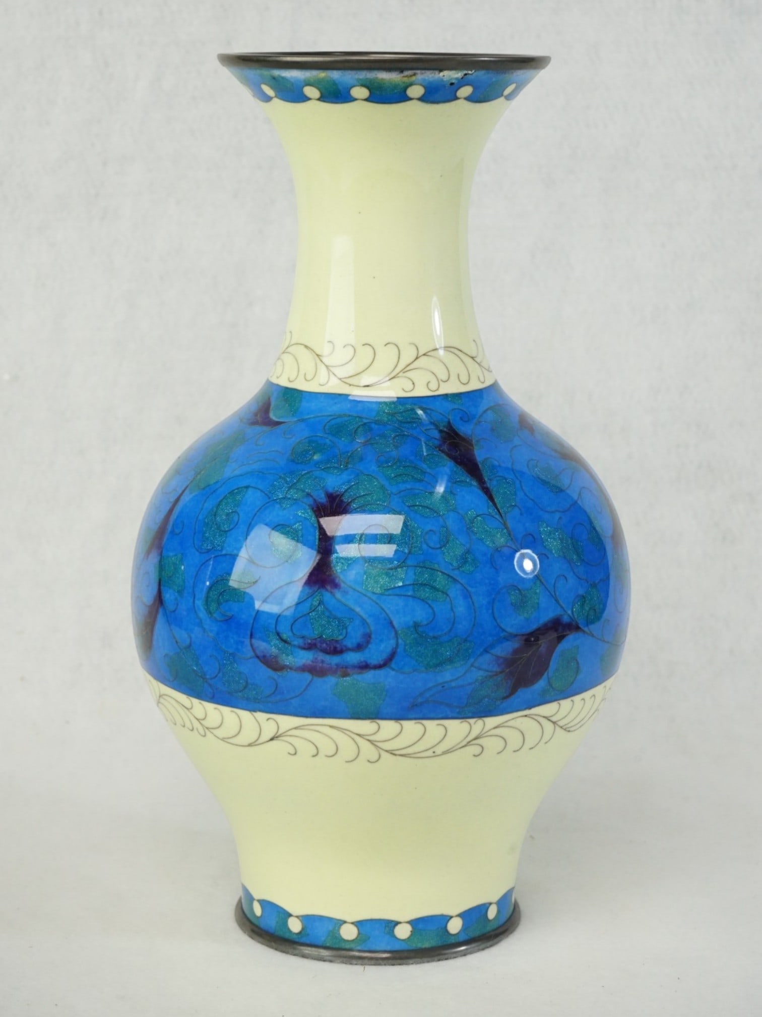 Japanese Cloisonne Vase with Sliver Rim (1 of 8)