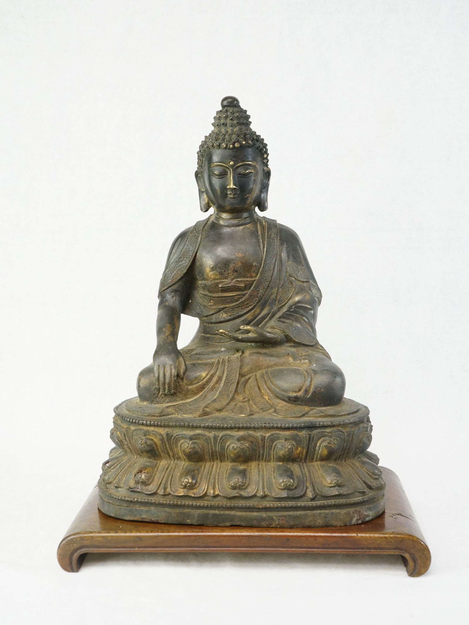 Chinese Bronze Buddha on Wood Stand (1 of 8)