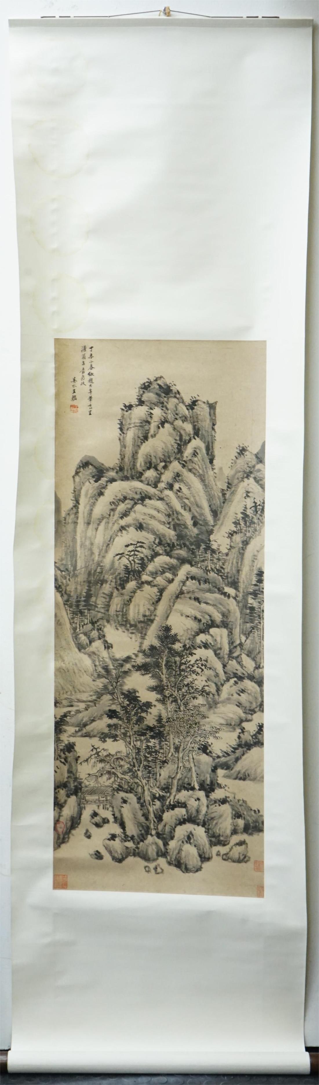 Attributed to Wang Jian(1598-1677),Chinese Landscape Painting Scroll, Ink on Paper (1 of 9)