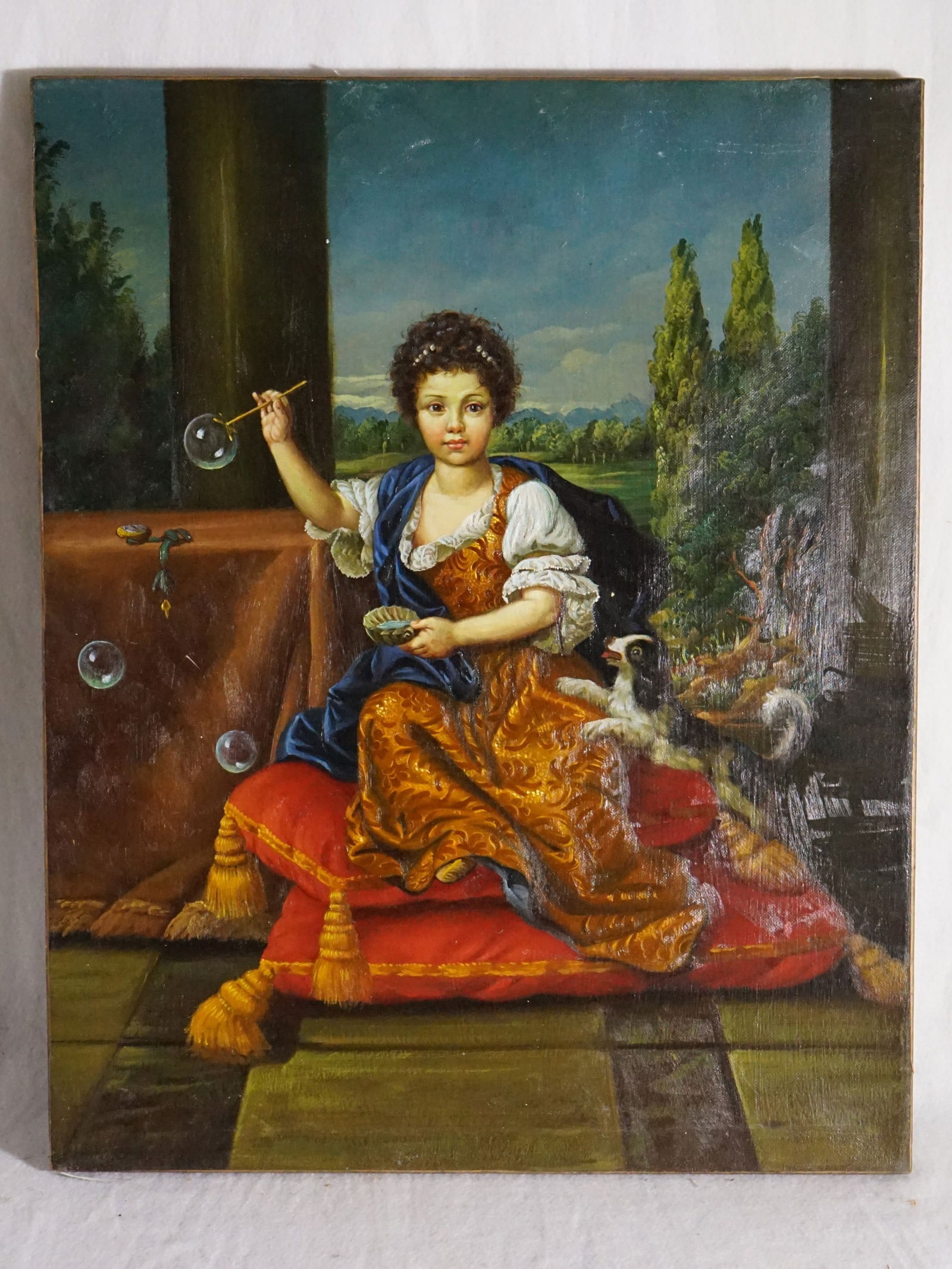 Continental School, Child with Soap Bubbles, Oil on Canvas: Approximate size:16x20 in Shipping: We offer in-house shipping services for most small items. This means that we will take care of packing and shipping the items directly to you. For larger or