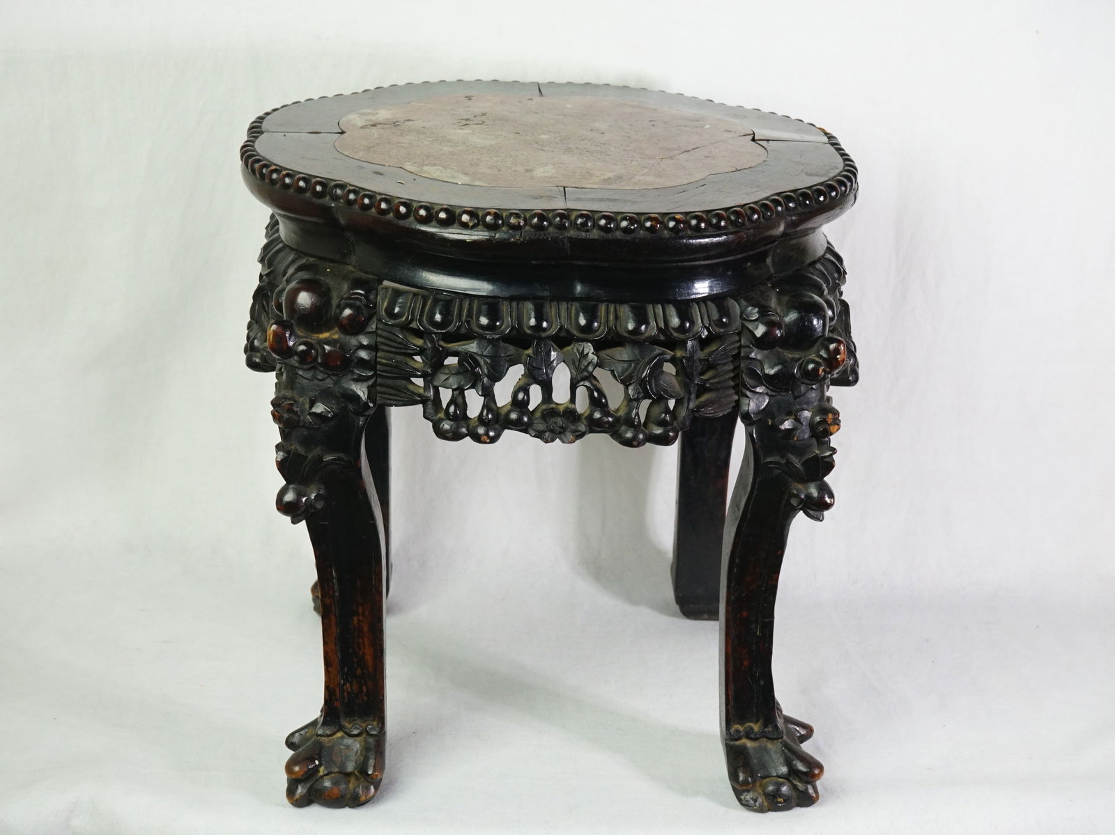 Chinese Carved Hardwood Marble-Top Stand (1 of 6)