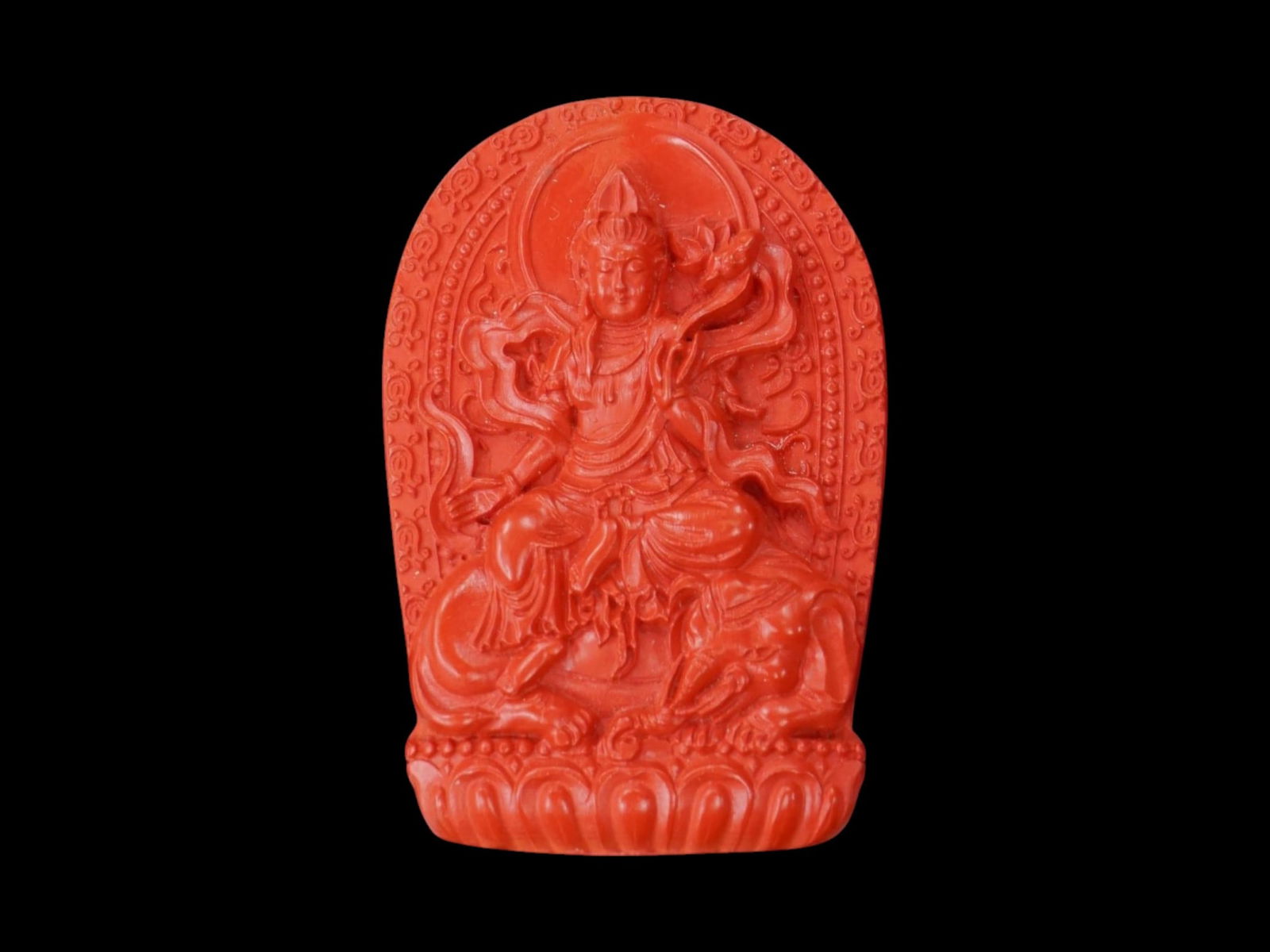 Chinese Carved Cinnabar Style Buddha Pendant: Approximate size: 1.5x2.25x0.5 in Shipping: We offer in-house shipping services for most small items. This means that we will take care of packing and shipping the items directly to you. For larger