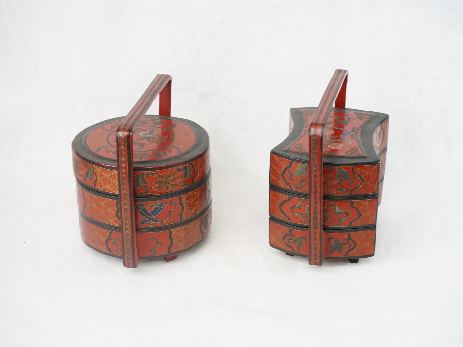 Two Chinese Red and Black Lacquer Handled Stacking Boxes - 2