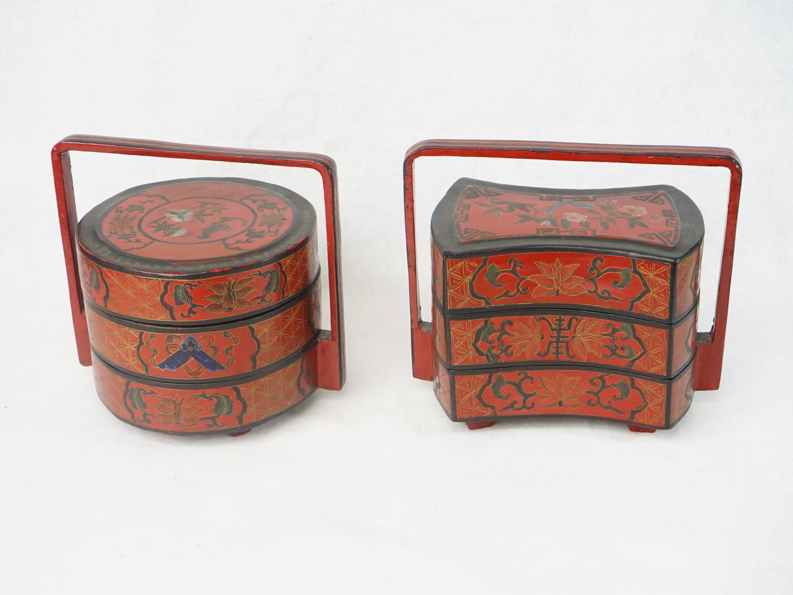 Two Chinese Red and Black Lacquer Handled Stacking Boxes - 3