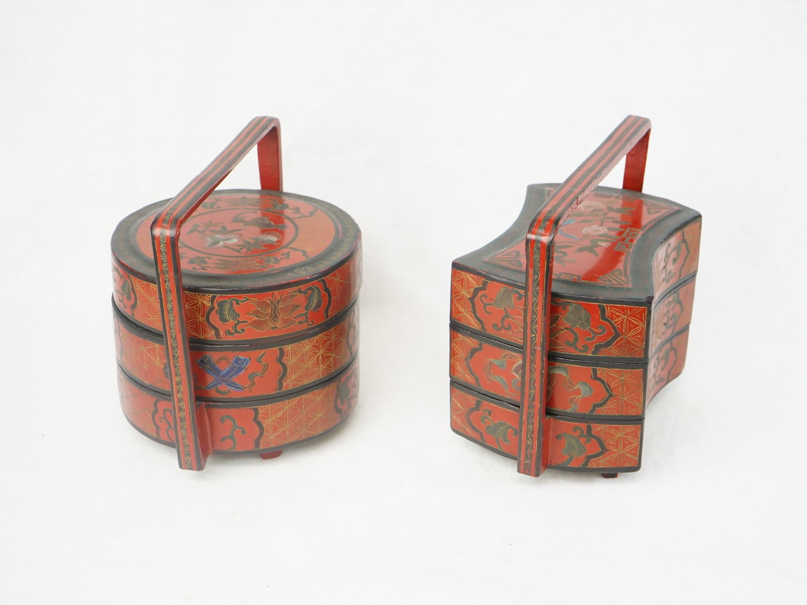 Two Chinese Red and Black Lacquer Handled Stacking Boxes - 4