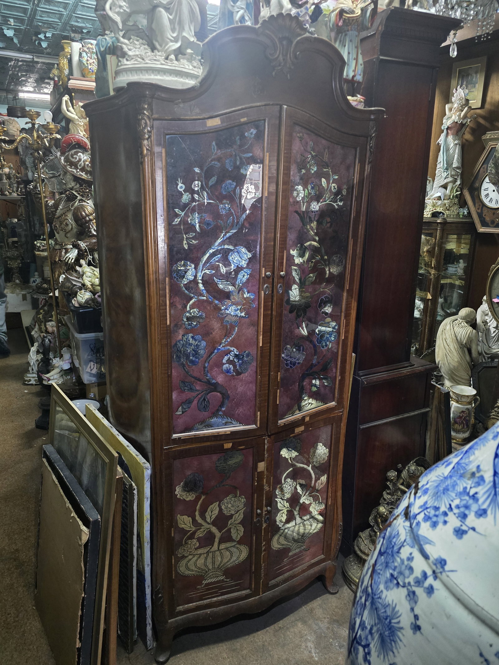 French Curio Cabinet Features Intricate Floral Inlays (1 of 13)