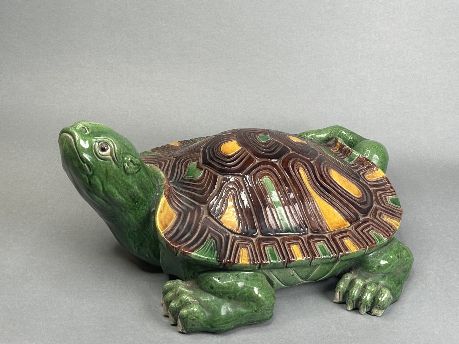 Chinese Sancai Glazed Ceramic Turtle: 19"L 13"w 9"ht Shipping: We offer in-house shipping services for most small items. This means that we will take care of packing and shipping the items directly to you. For larger or specialized items,