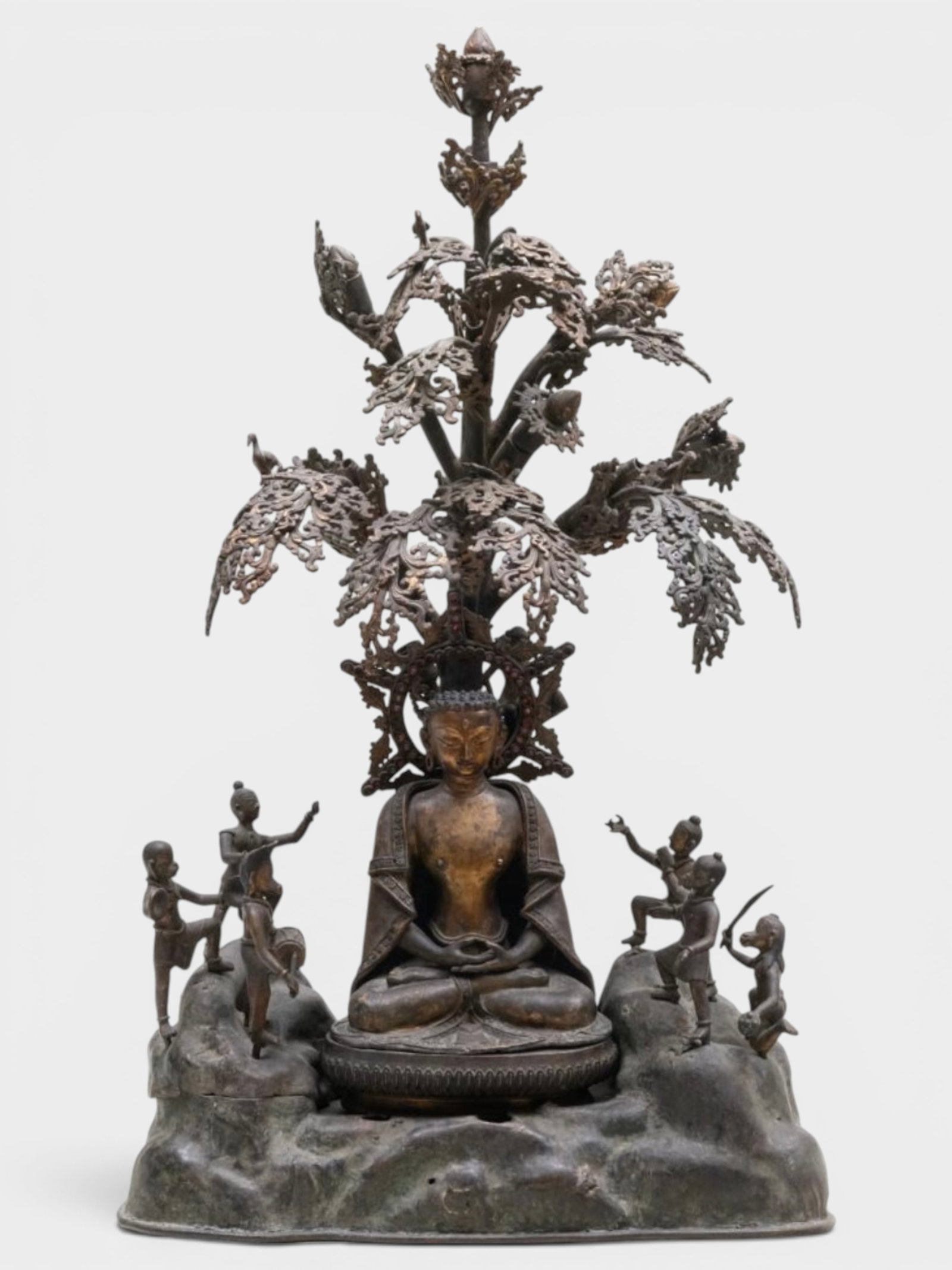 Important Nepalese Bronze Group From Mokotoff Collection: Antique Nepalese bronze buddha group with jewels, 35"ht 19"w, by repute from porivate collection of 1990's, himilayan art recourses, item number 24626, property from the Mokotoff Collection Shipping: 