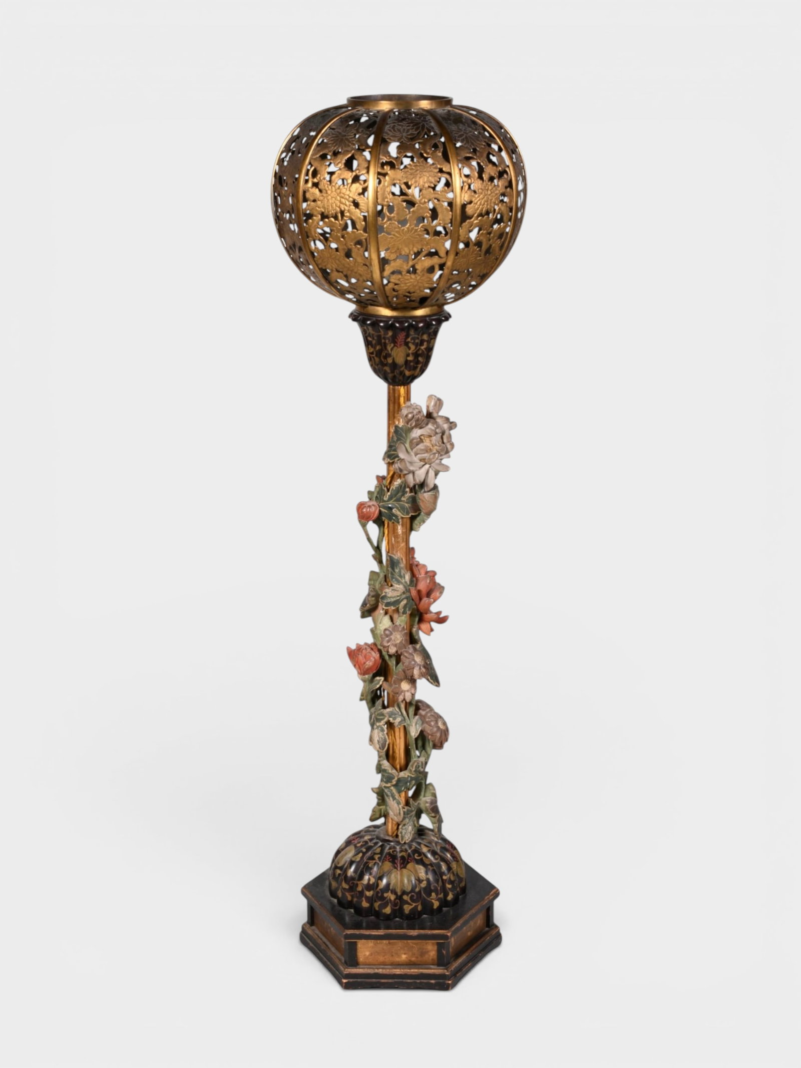 Japanese Meiji Carved Wood And Brass Lantern,Meiji Period (1 of 2)