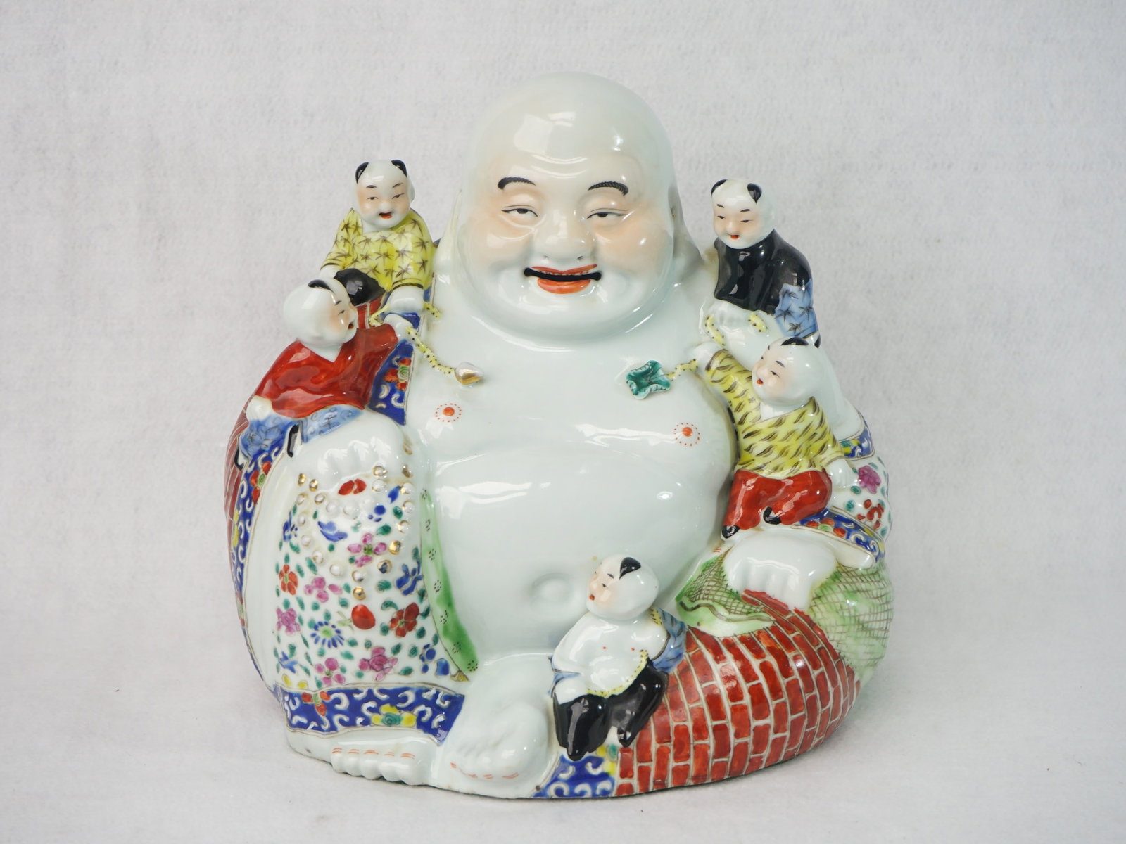 Chinese Famille Rose Porcelain Buddha with Laughing Boys,Early 20th Century: Approximate size:H:10.25 in Shipping: We offer in-house shipping services for most small items. This means that we will take care of packing and shipping the items directly to you. For larger or speci