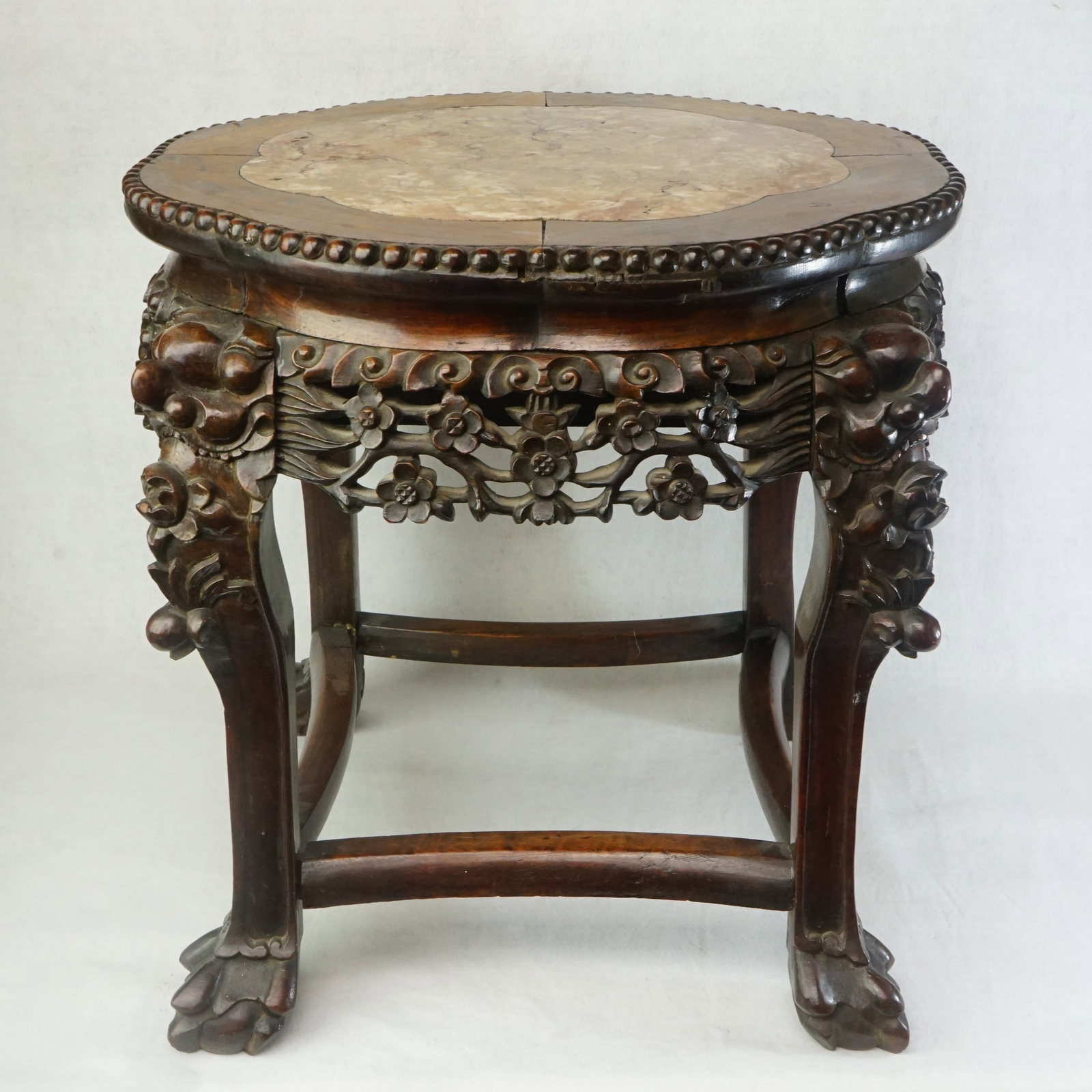 Chinese Carved Hardwood Table with Marble Top,Early 20th Century (1 of 8)