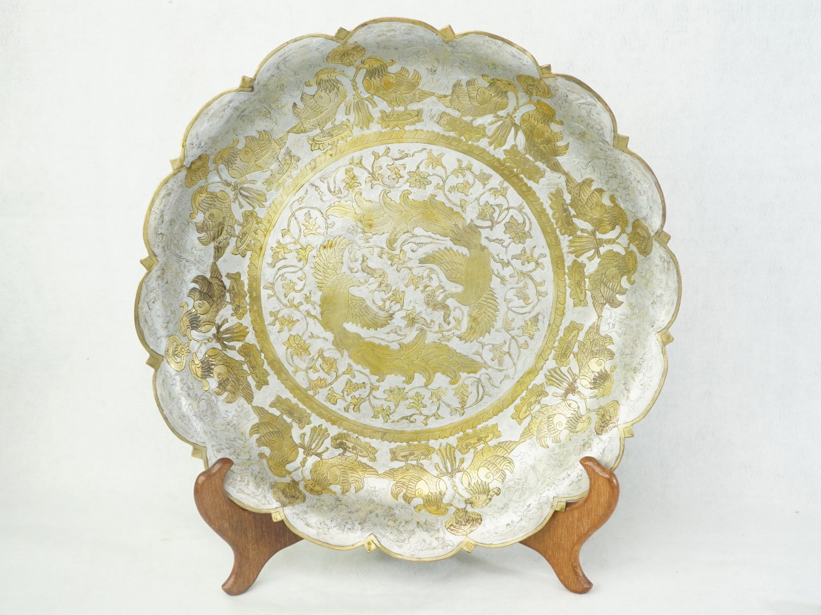 Chinese Mixed-Metal 'Phoenix' Charger with Mark: Approximate size: dia 14.5 in Shipping: We offer in-house shipping services for most small items. This means that we will take care of packing and shipping the items directly to you. For larger or spe
